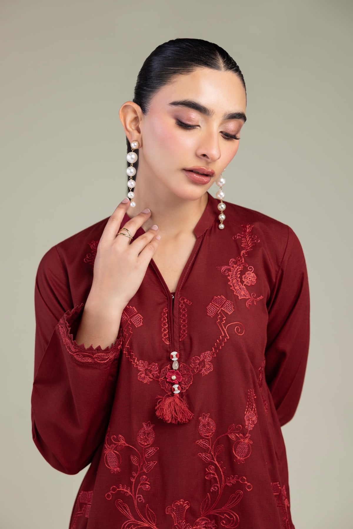 Embroidered Raw Silk V-Neck Silk Kurta - 1-26-102-A-F-VG