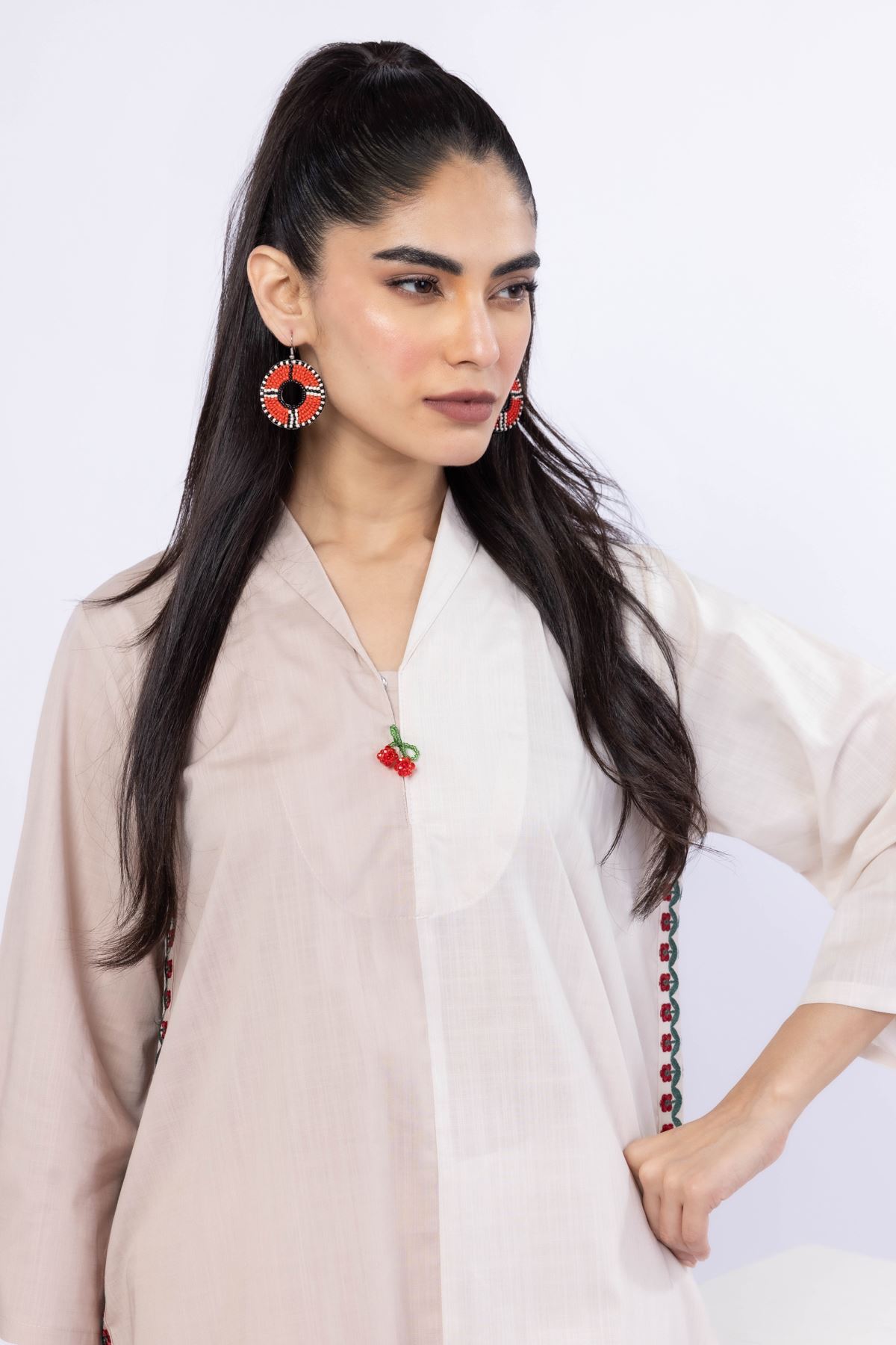 Embroidered Crosshatch Poplin Kurta - 25-08-8E5-07TA-VG