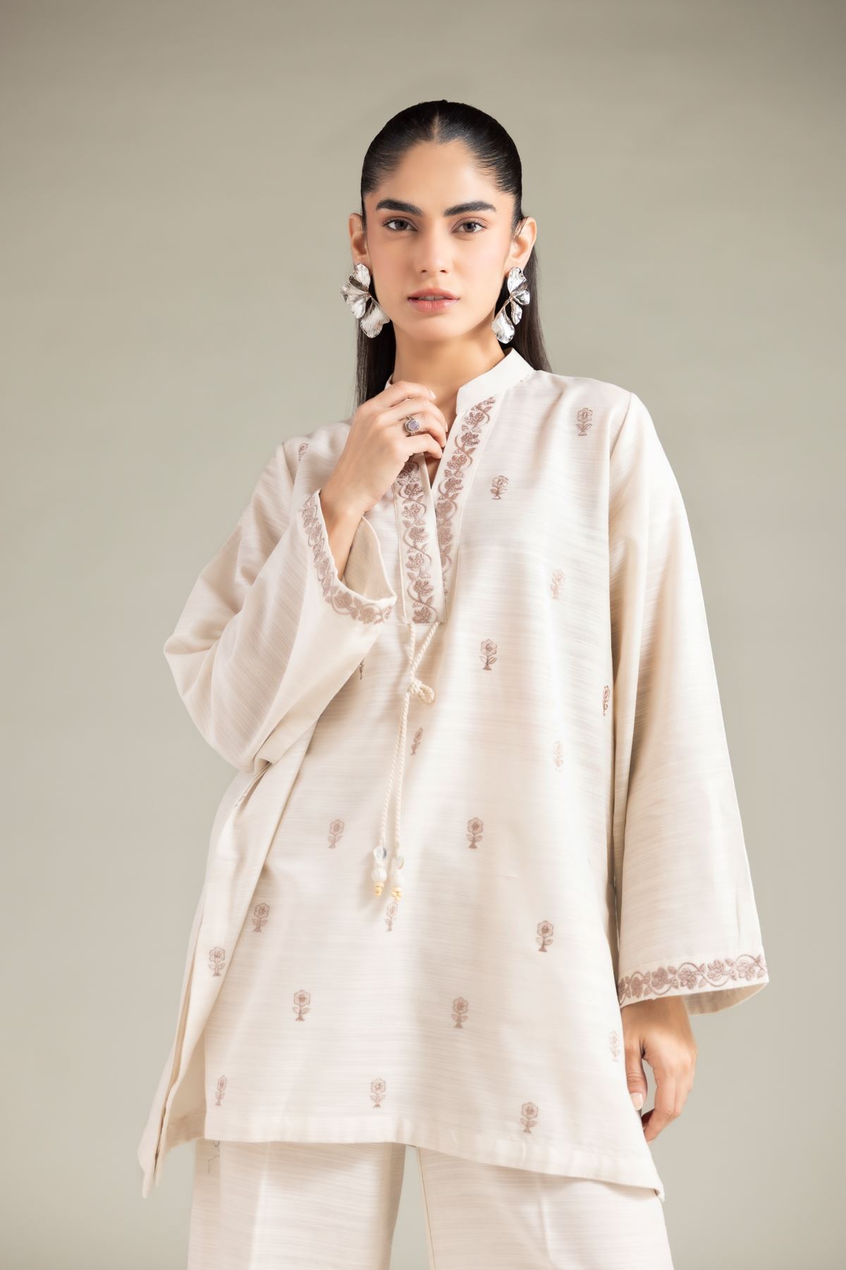 Embroidered Textured Cotton Kurta - 1-26-109-A-E-VG