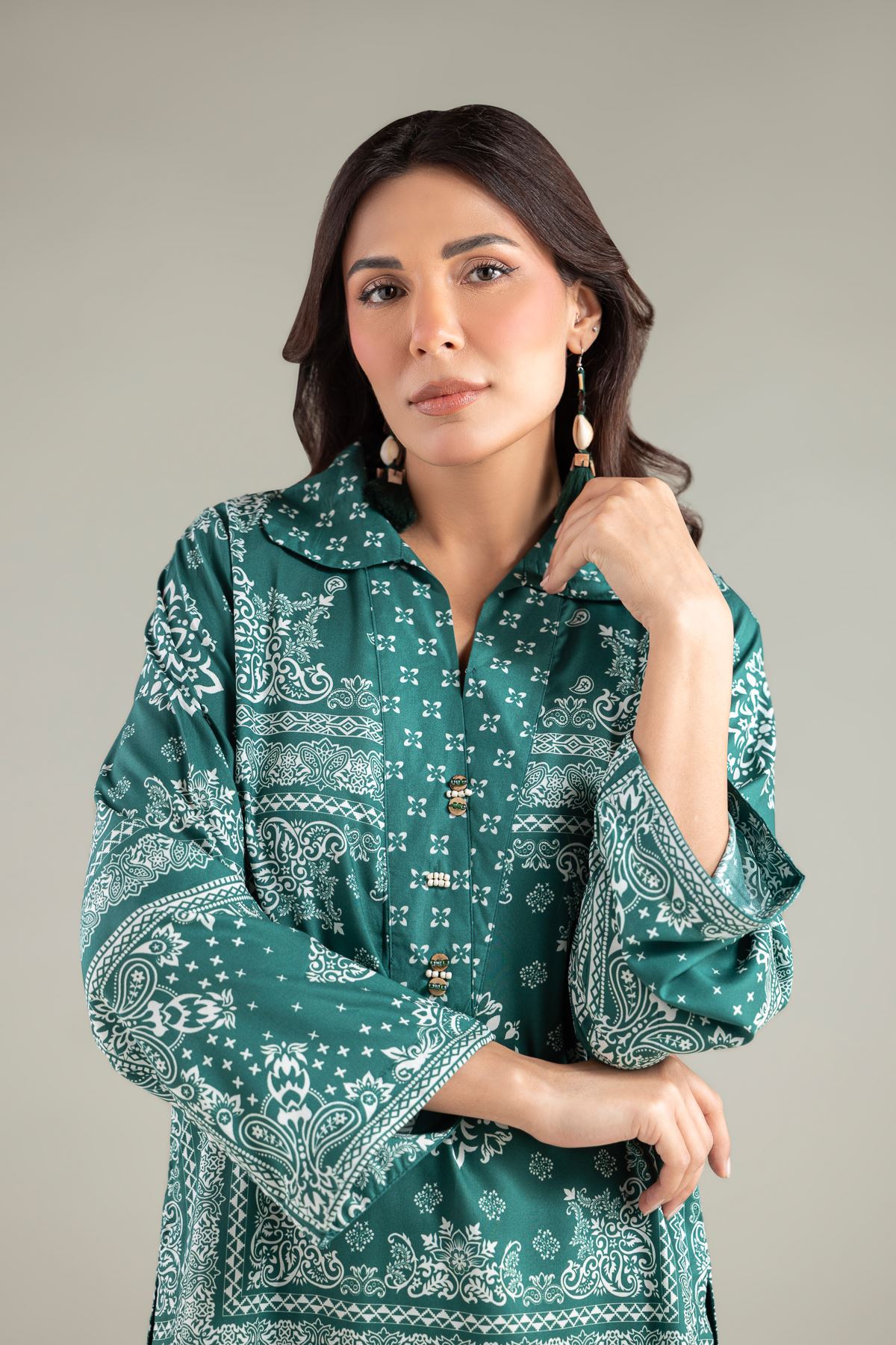 Printed Viscose Geometric Wing-Collar Kurta - 1-26-115-A-C-VG