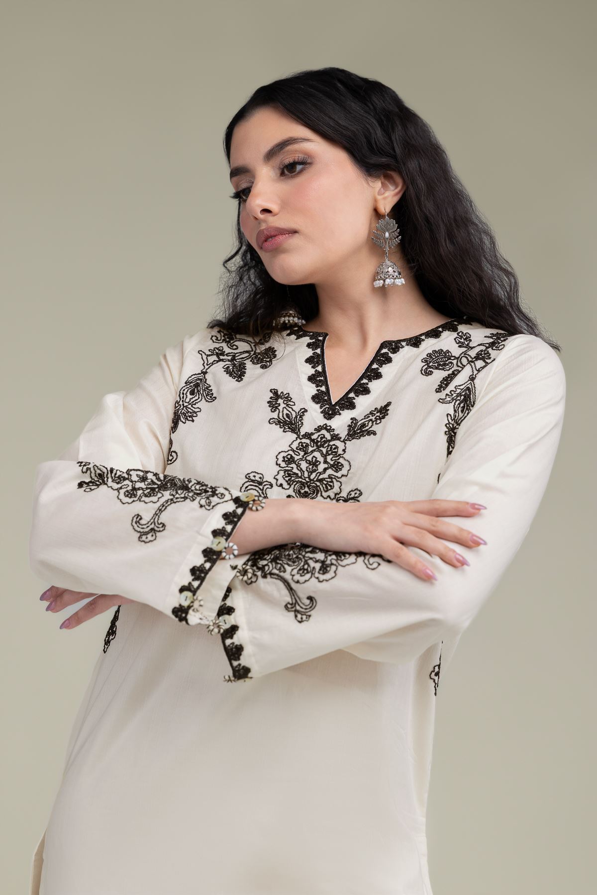 Embroidered Cotton Dobby Floral Cotton Kurta - T-A11-26-108FB1-VG
