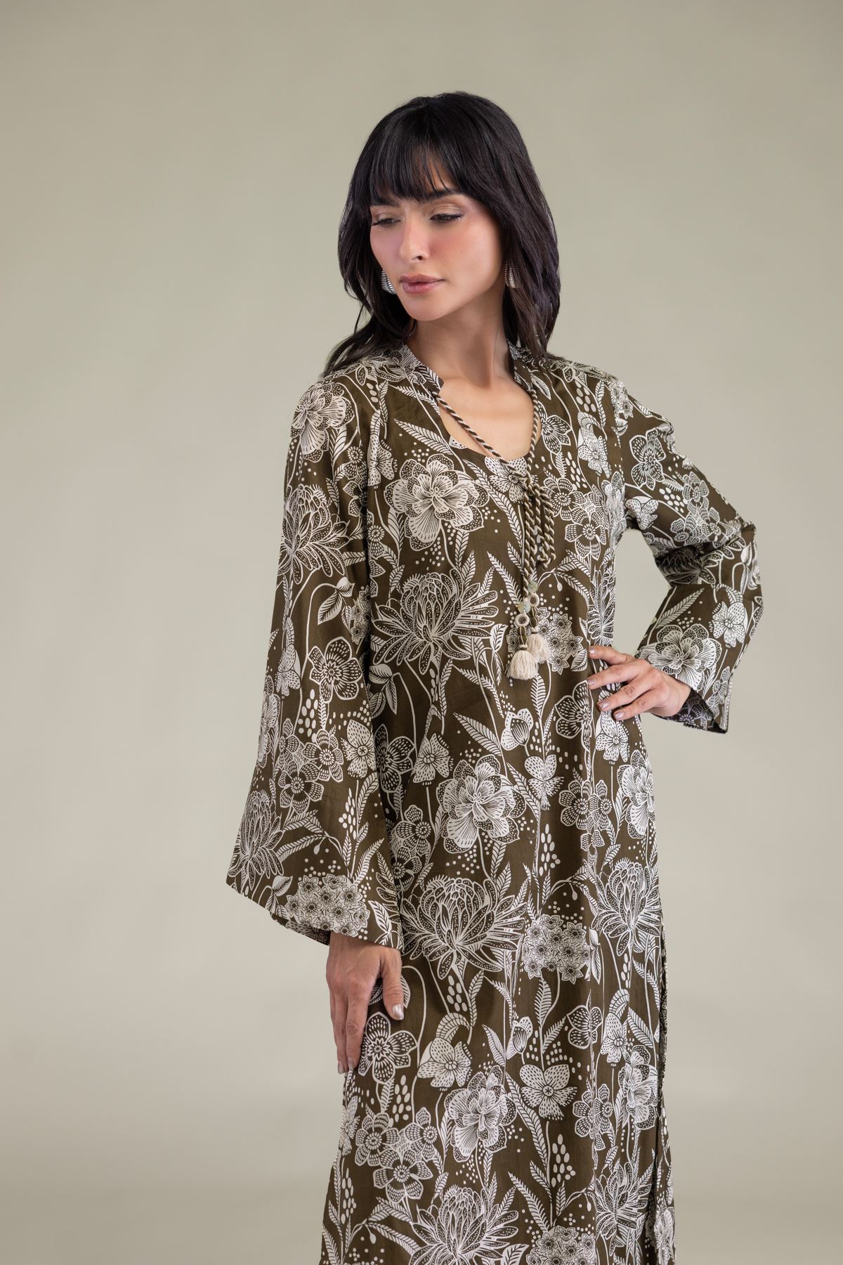 Printed Cambric Floral Longline Kurta - 25-10-11E1-01TB-VG