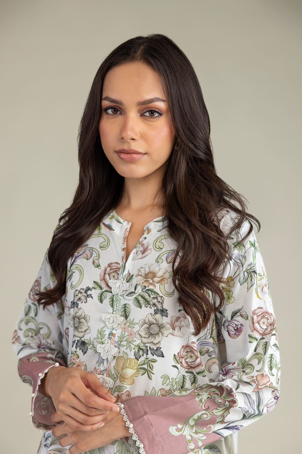 Printed Cambric Floral Longline Kurta - 1-26-243-B-B2-VG