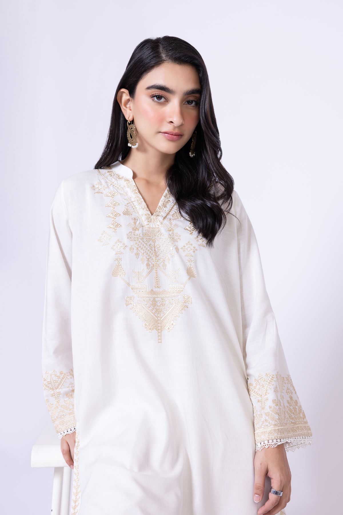 Embroidered Dull Raw Silk Kurta - 25-09-11E3-07TA-VG