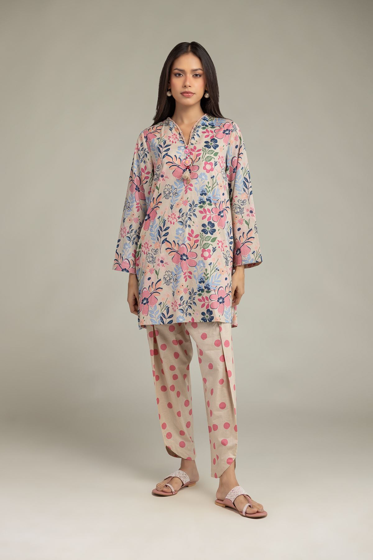 Printed Cambric Beige Cambric Shalwar - 1-26-221-A-D2-VG