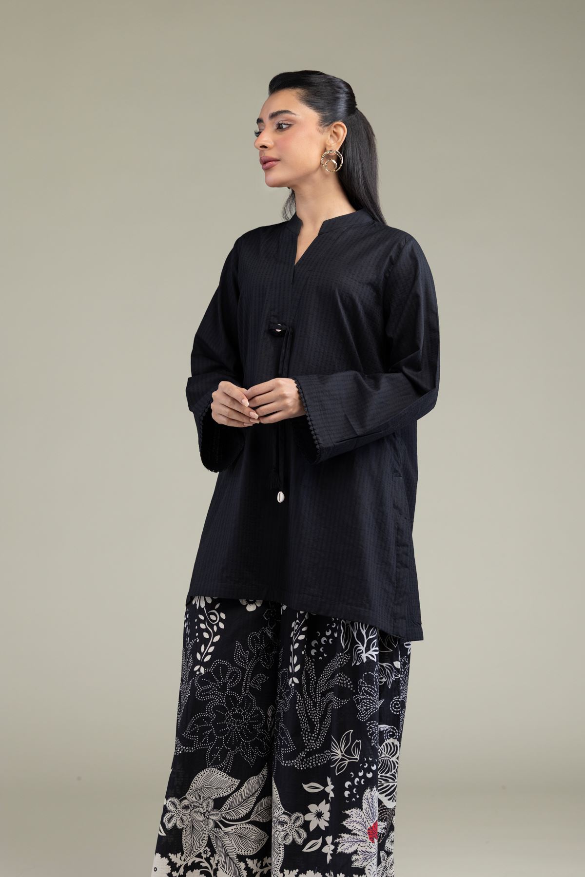 Printed Cotton Dobby Black Cotton Kurta - T-A11-26-101FH1-VG