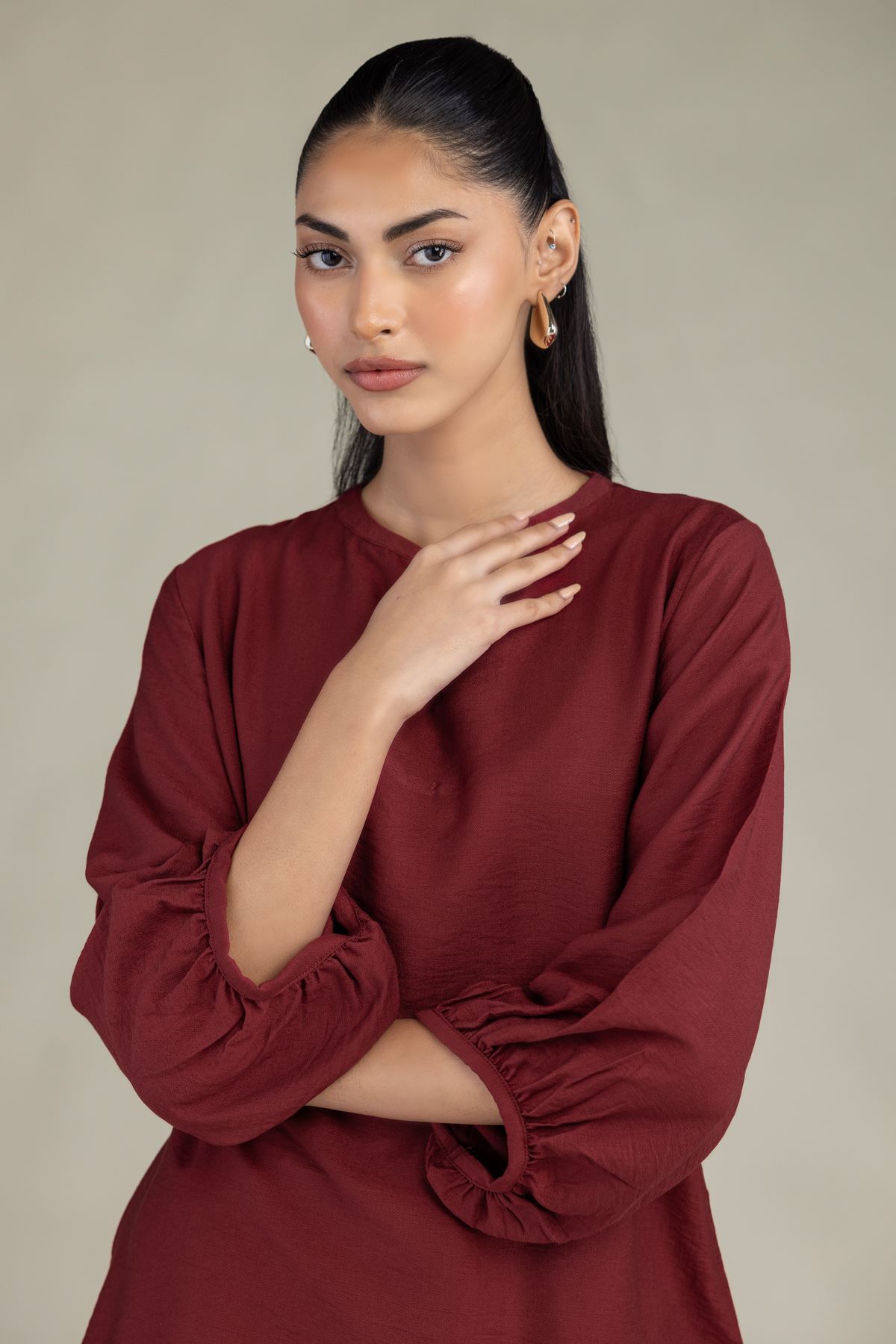 Dyed Crepe Solid Maroon Shirt - 2-26-308-A-B1-VG
