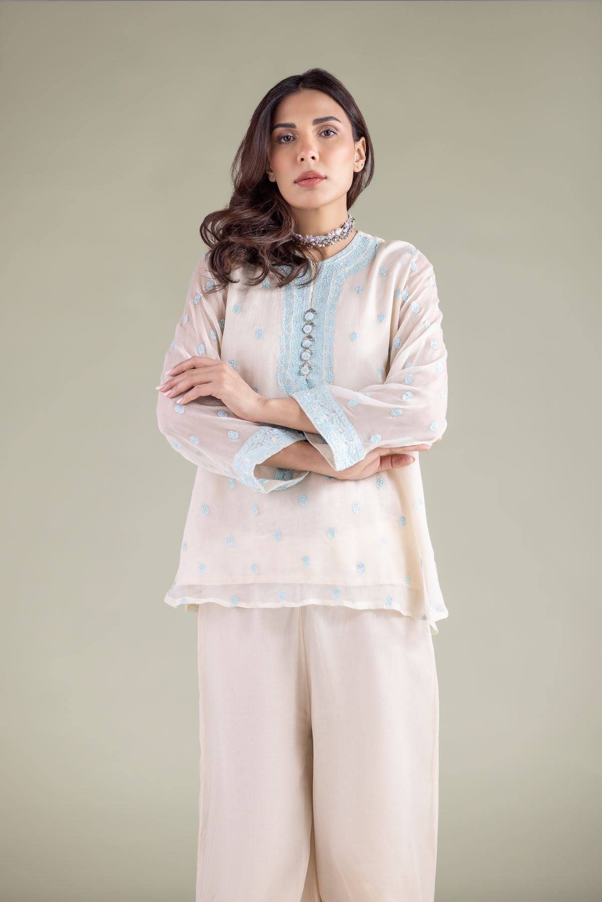 Embroidered Chiffon 2-Piece Co-ord Set - R-LCP18405-A-VG