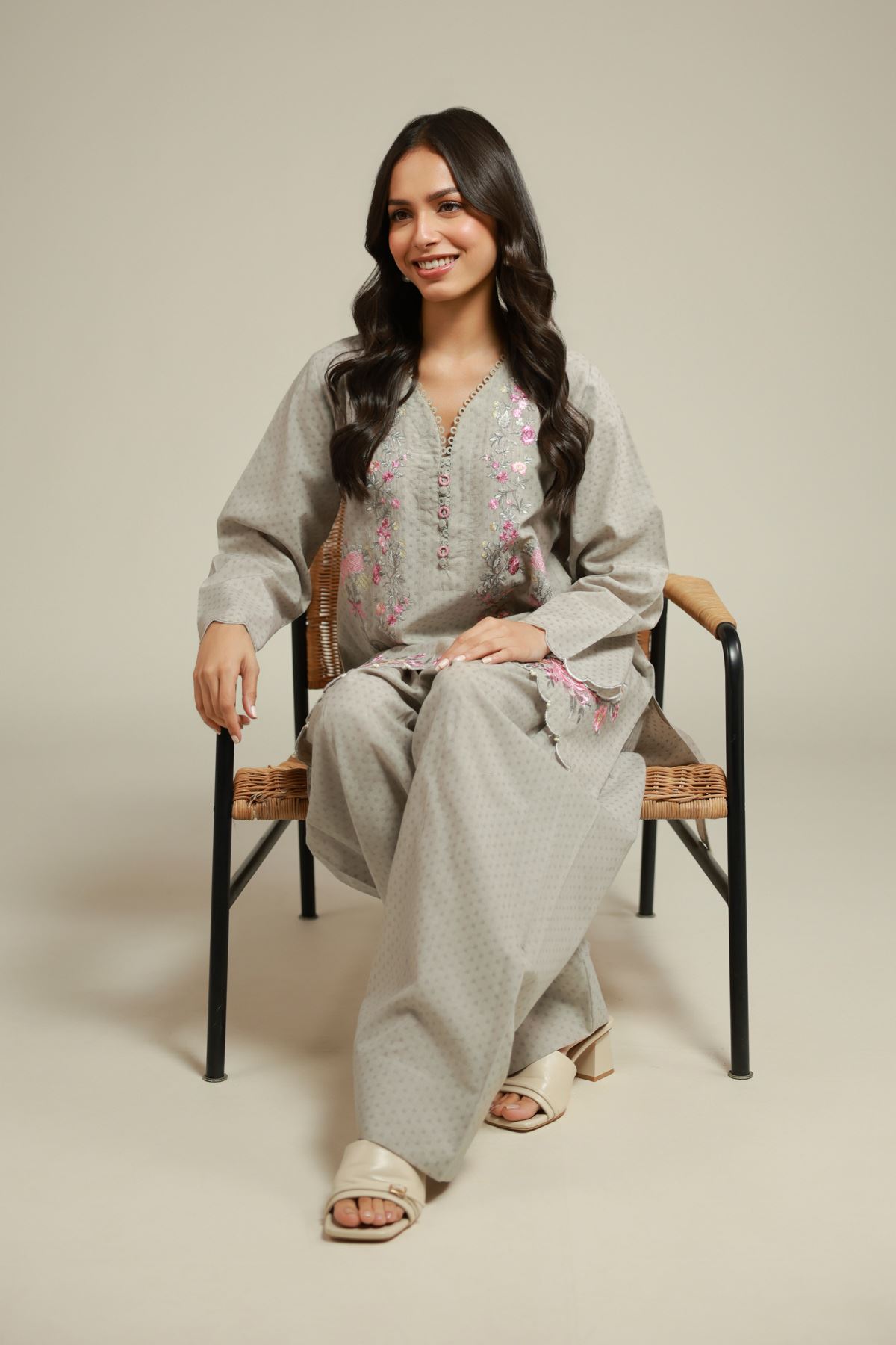 Embroidered Cotton Dobby Fabrics 2 Piece | Top and Bottom - A112-26-108EC2-VG