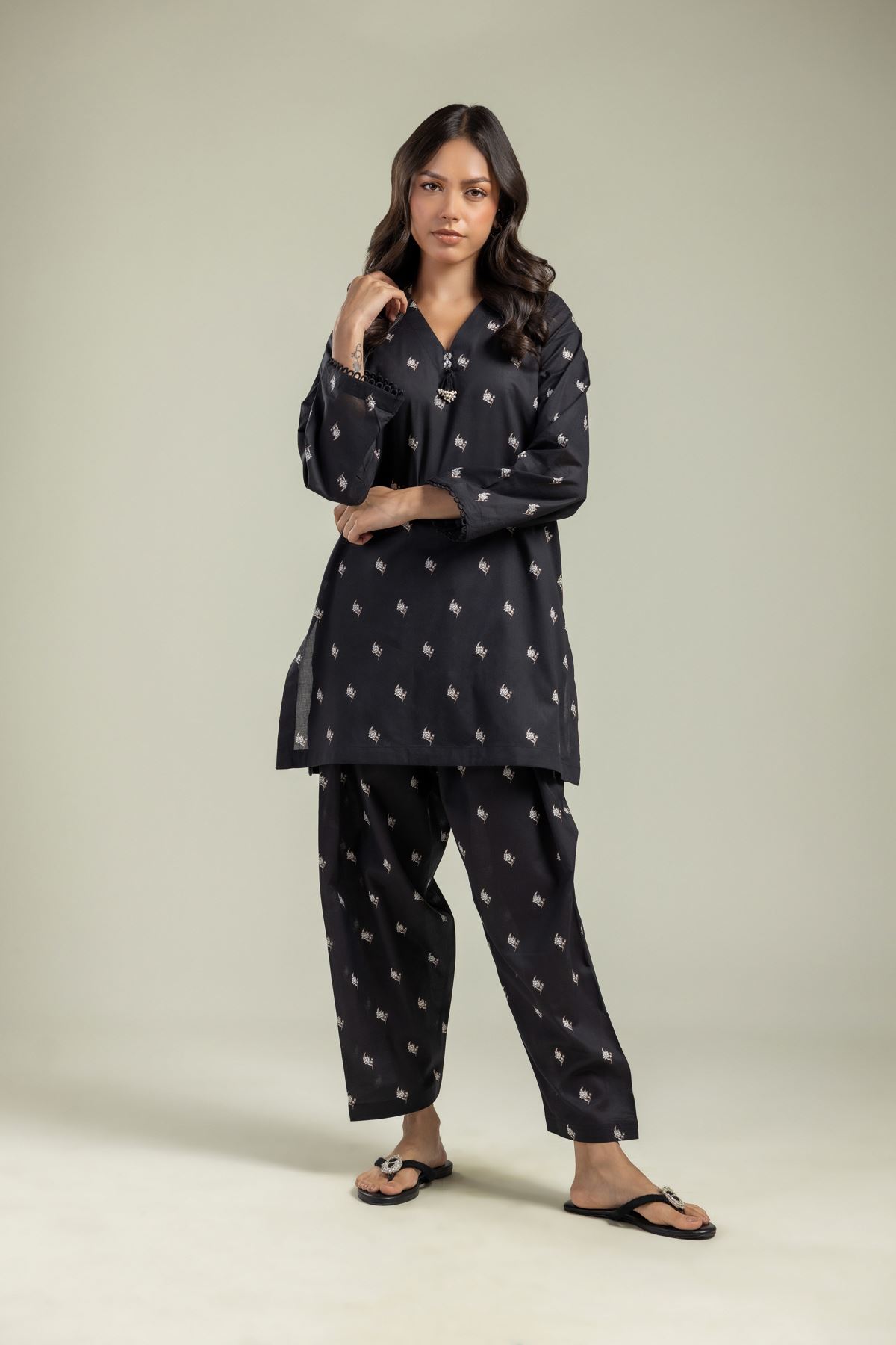 Printed Cambric Kurta - 25-09-9S3-07TB-VG