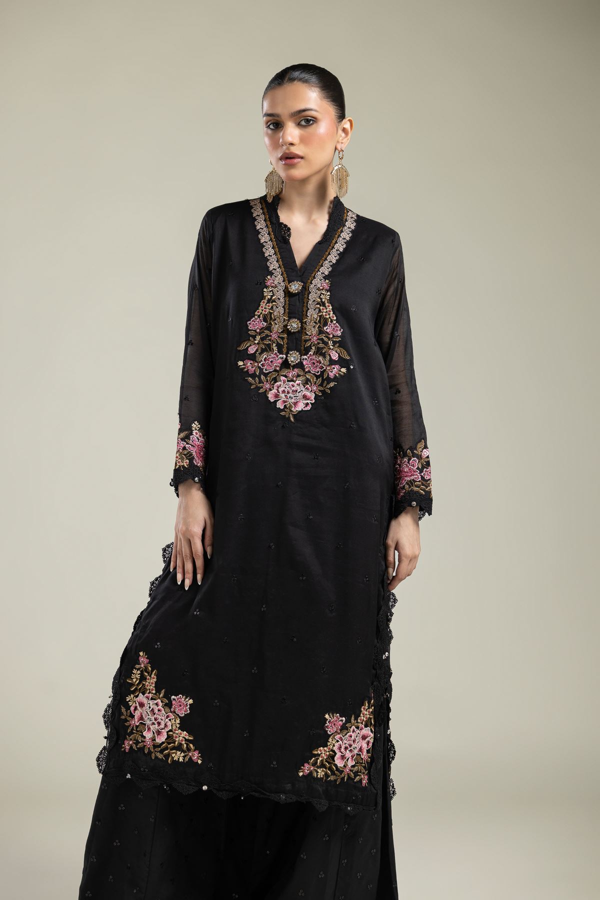 Paper Silk Black Silk Kurta - 2-26-215-A-G-VG