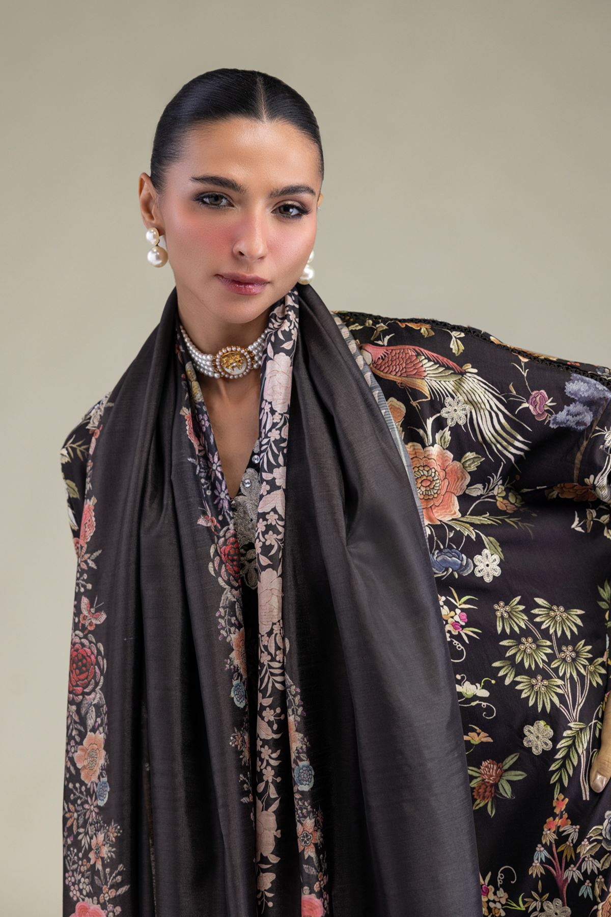 Embroidered Polyester Silk Black Silk Dupatta - 2-26-206-A-A1-VG