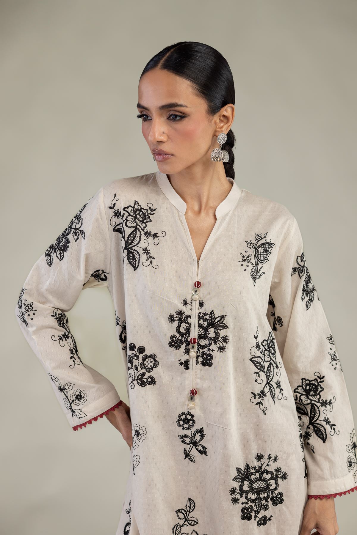 Embroidered Cotton Dobby Floral Longline Kurta - 1-26-226-A-I1-VG