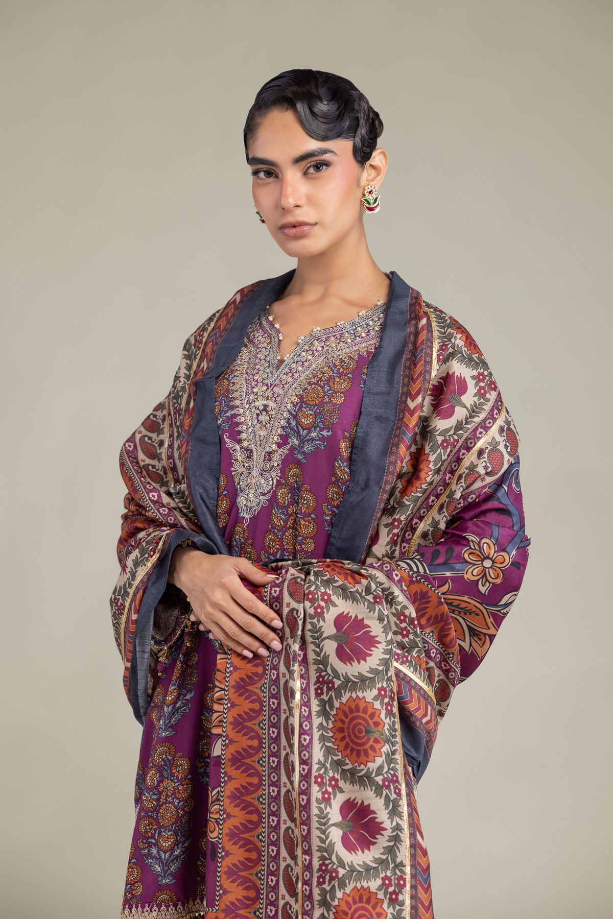 Embroidered Polyester Silk Silk Paisley Dupatta - A22-26-214FH1-VG
