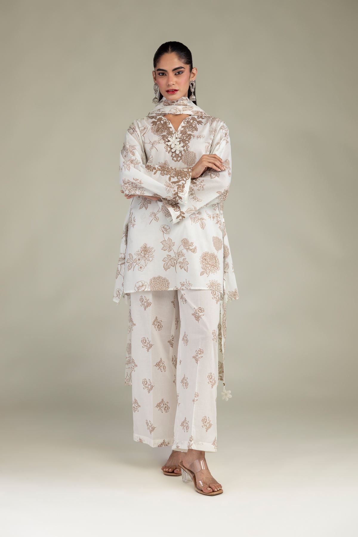Embroidered Lawn Floral Lawn Dupatta - 1-26-102-A-F-VG