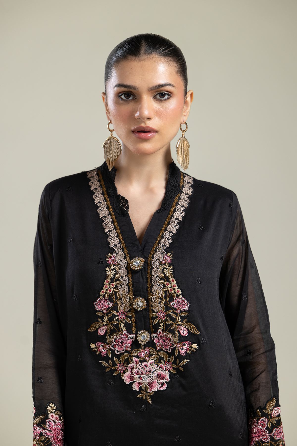 Paper Silk Black Silk Kurta - 2-26-215-A-G-VG