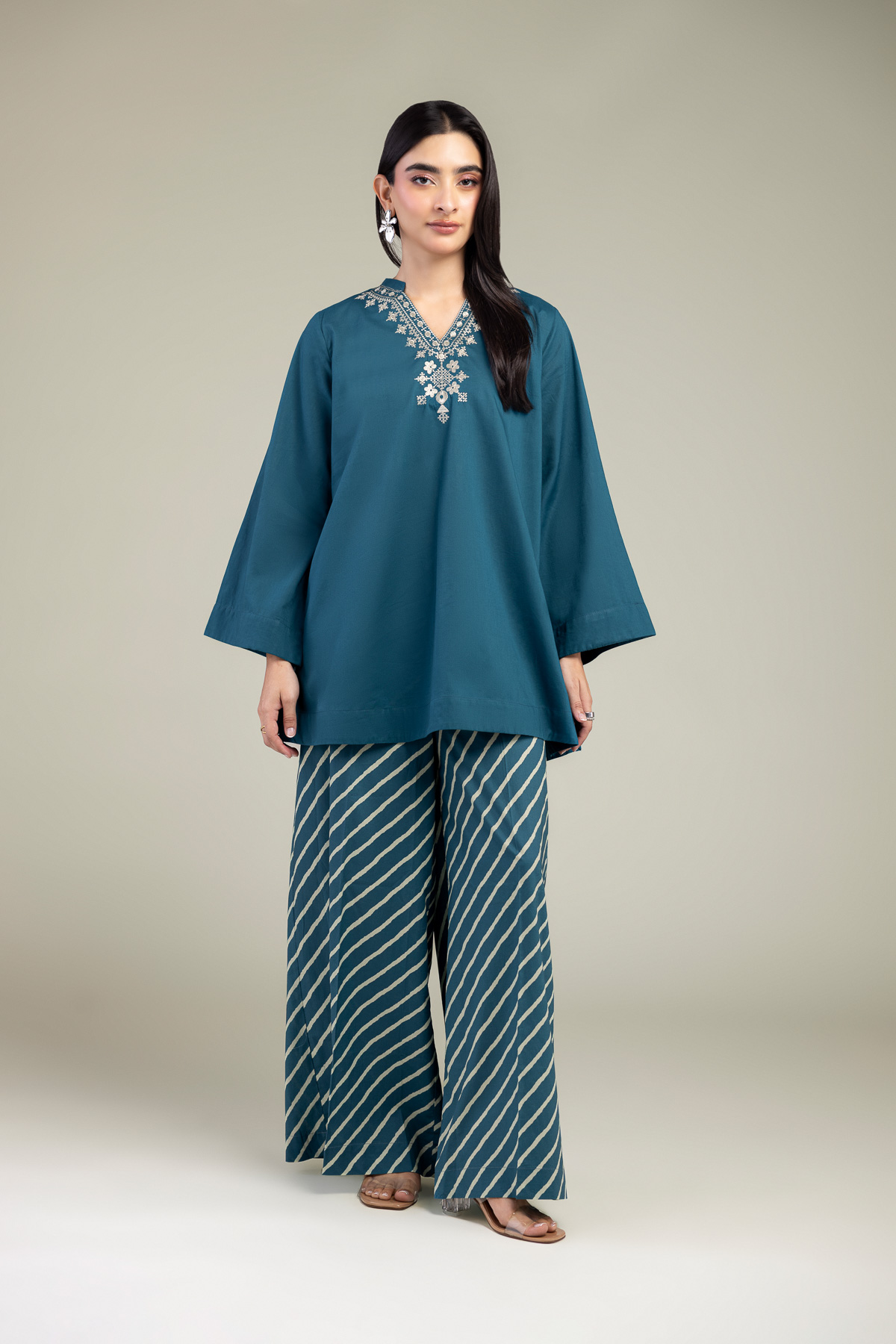 Embroidered Cambric Teal Cambric Pants - 1-26-317B-A-D1-VG