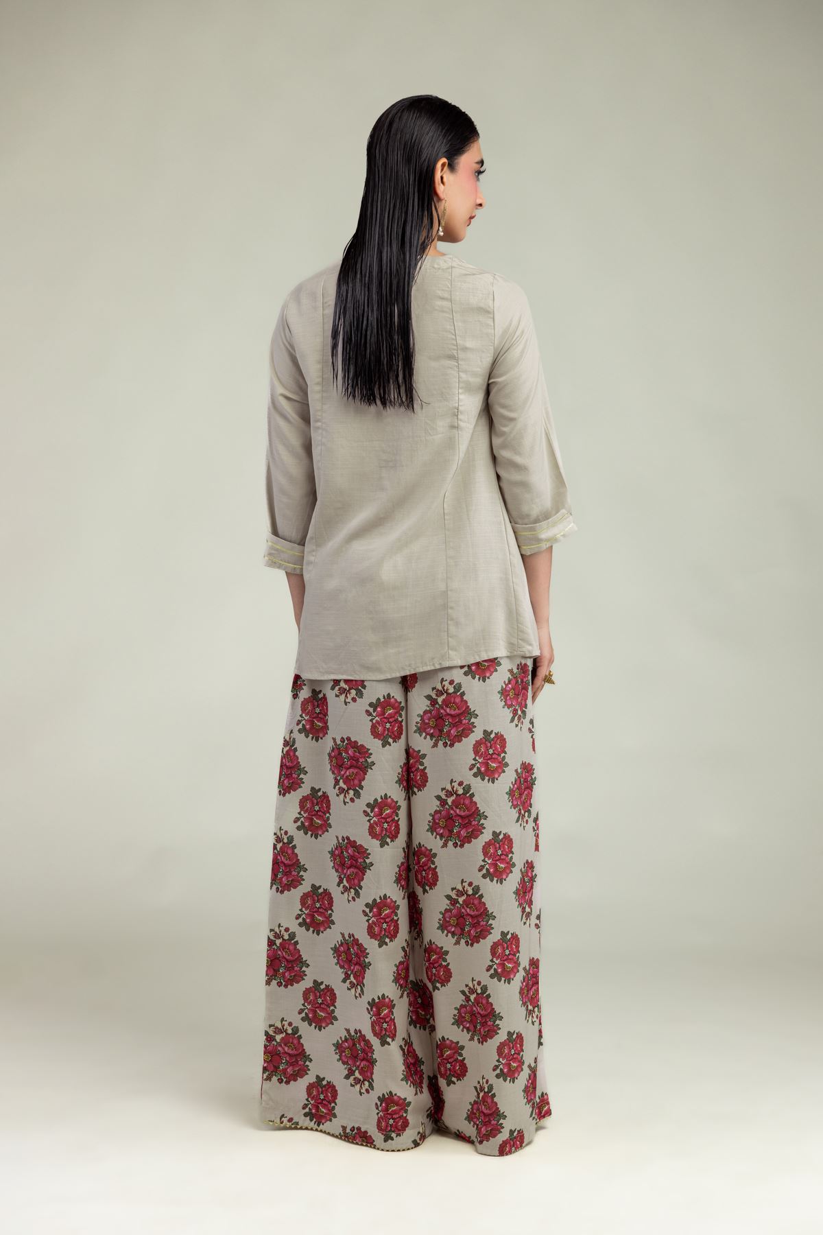 Embroidered Raw Silk Beige V-Neck Kurta - 2-26-201-A-A-VG