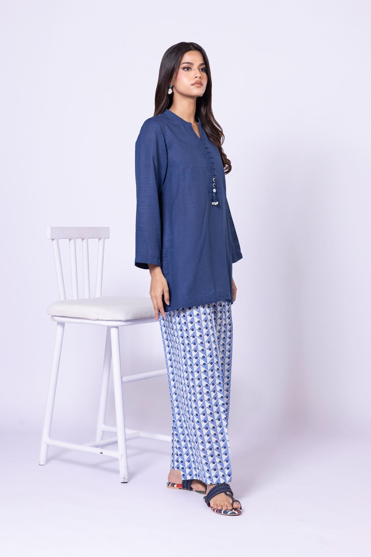 Printed Textured Cotton Pants - 25-09-11E7-09BA-VG