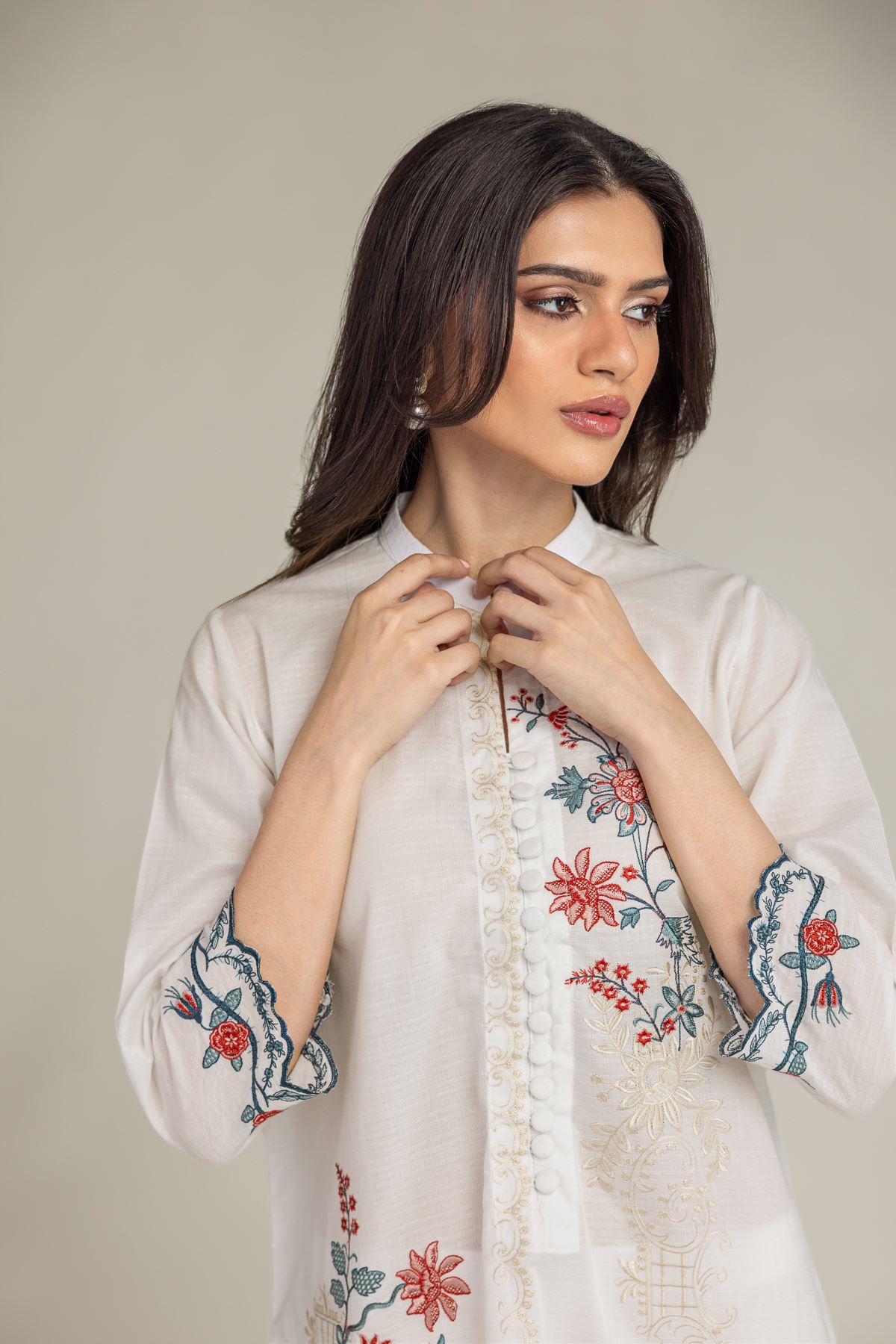 Embroidered Cotton Dobby Short Floral Kurta - T-A11-26-104FB2-VG