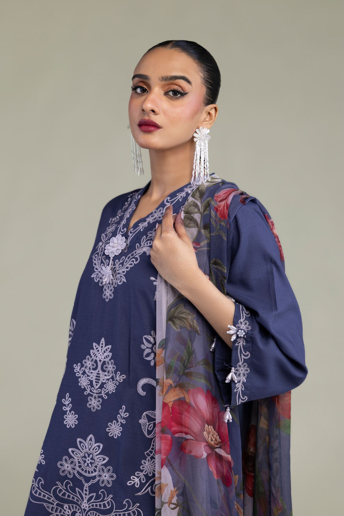 Embroidered Chiffon Floral Chiffon Dupatta - 2-26-304-C-H1-VG