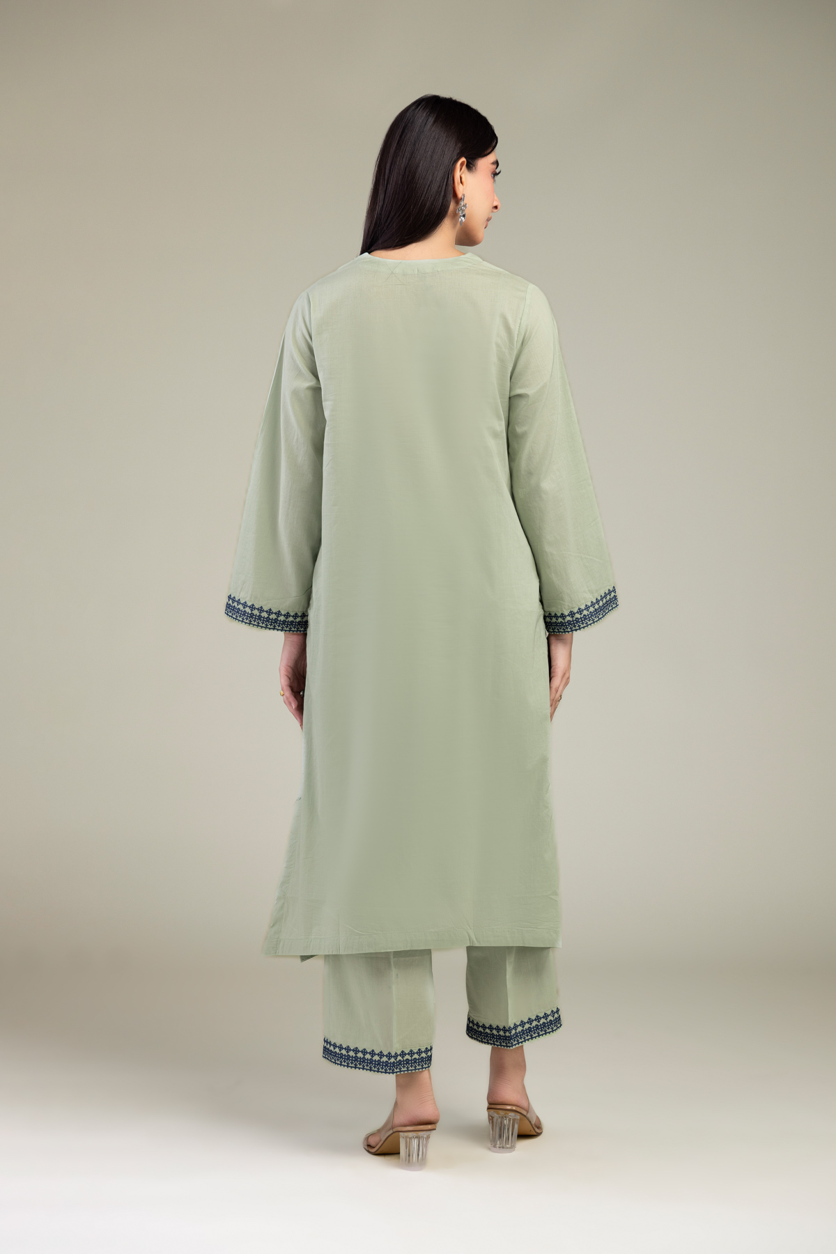 Embroidered Cambric Long Mint Kurta - 1-26-102-A-F-VG