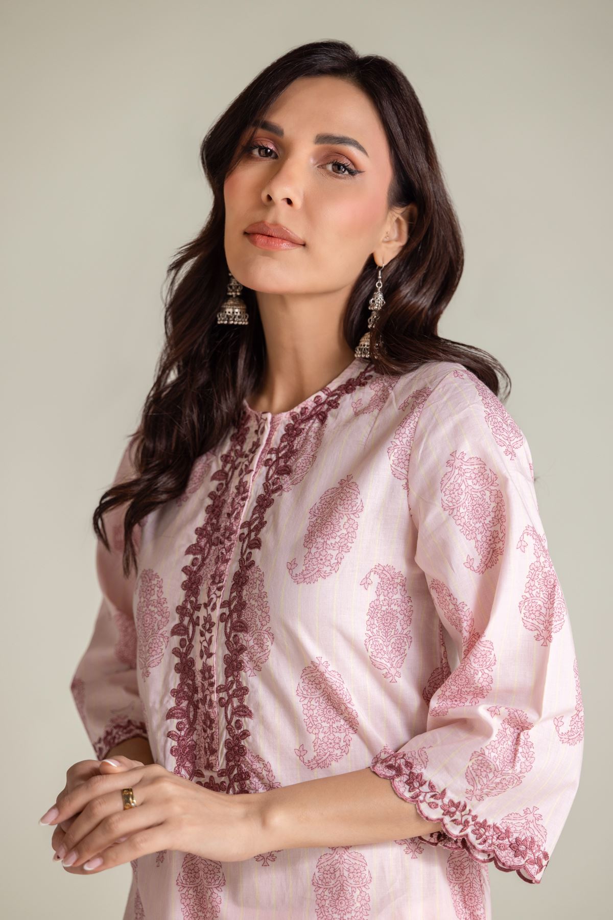 Embroidered Cambric Pink Paisley Kurta - 1-26-135-A-D-VG