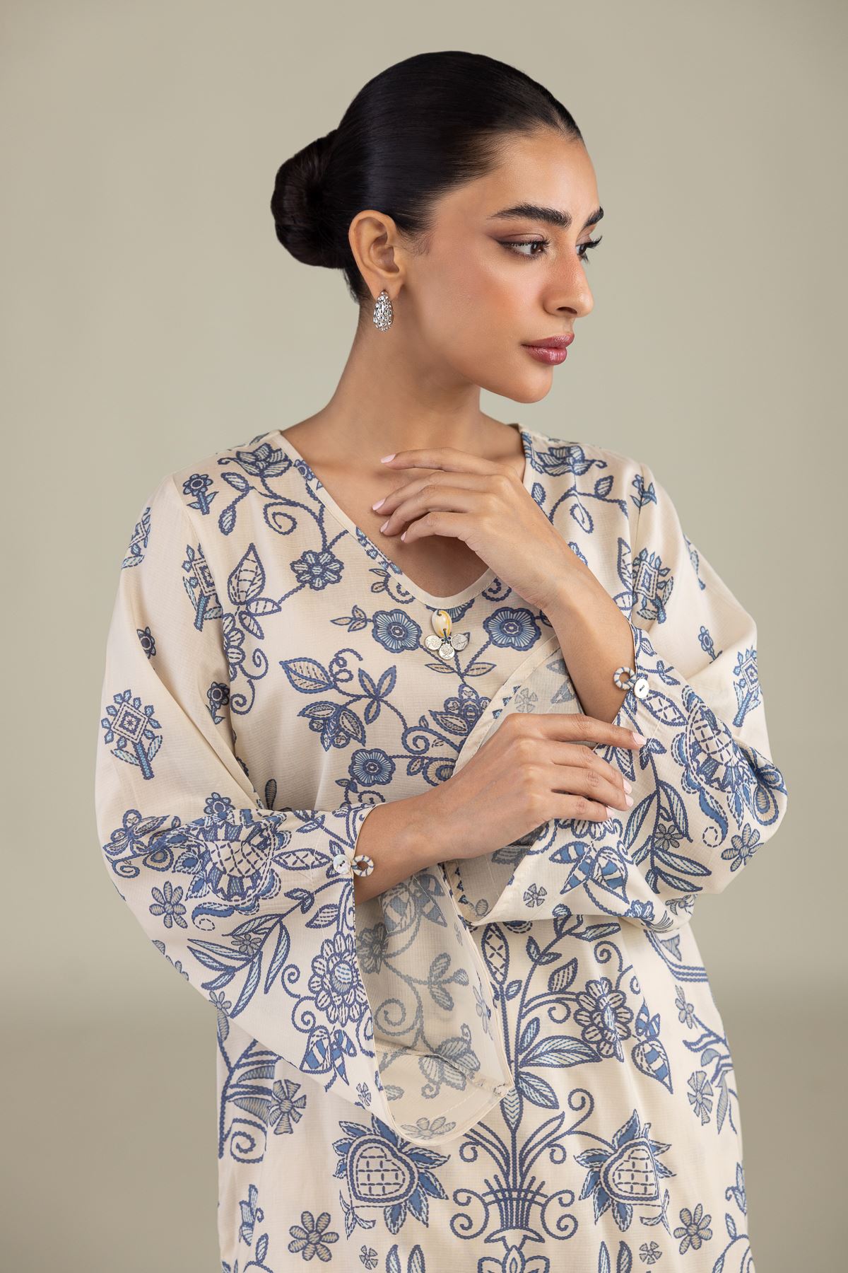 Printed Textured Weave Short Floral Kurta - 1-26-250-B-H1-VG