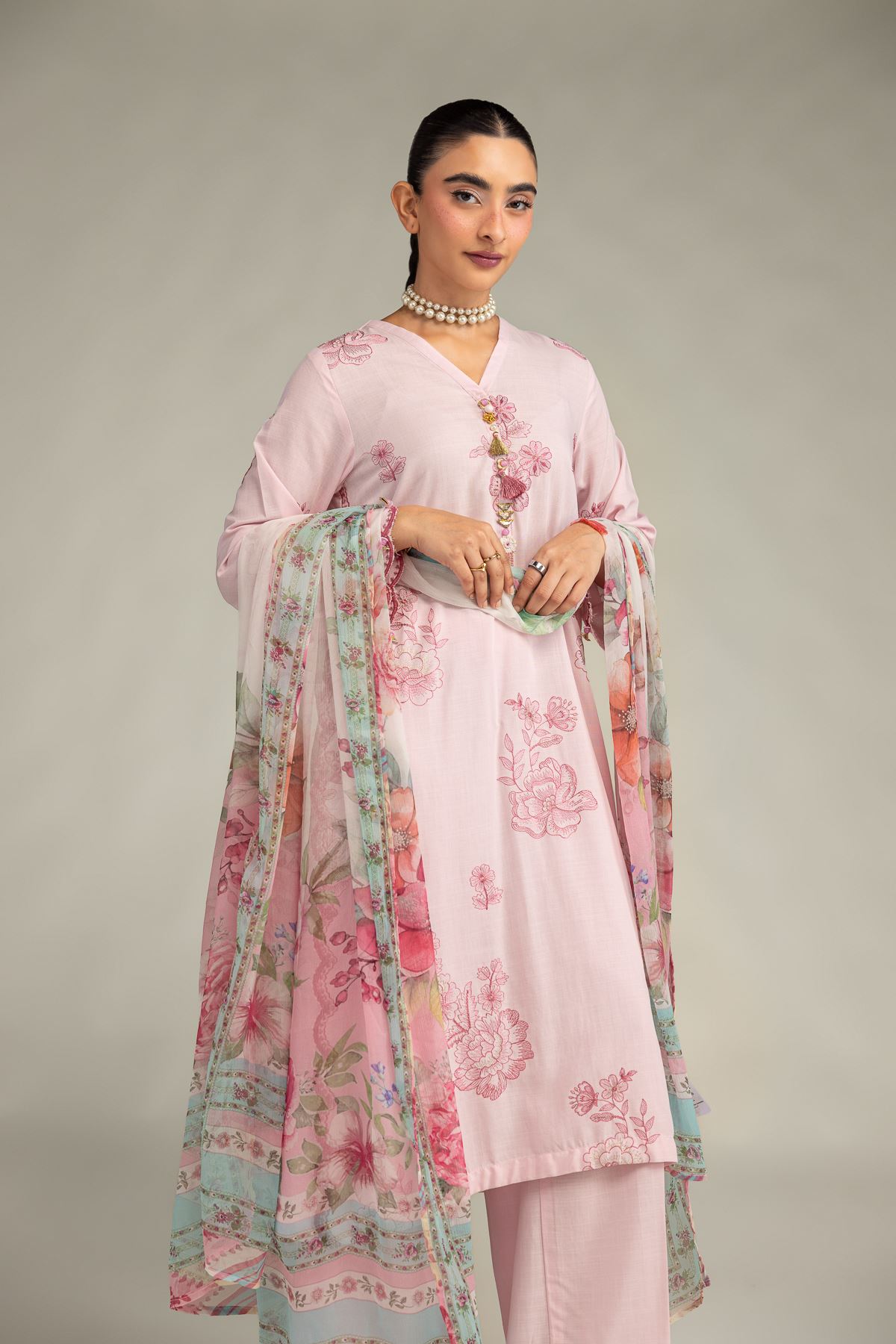 Embroidered Raw Silk Pink Longline Kurta - 1-26-322-B-A1-VG