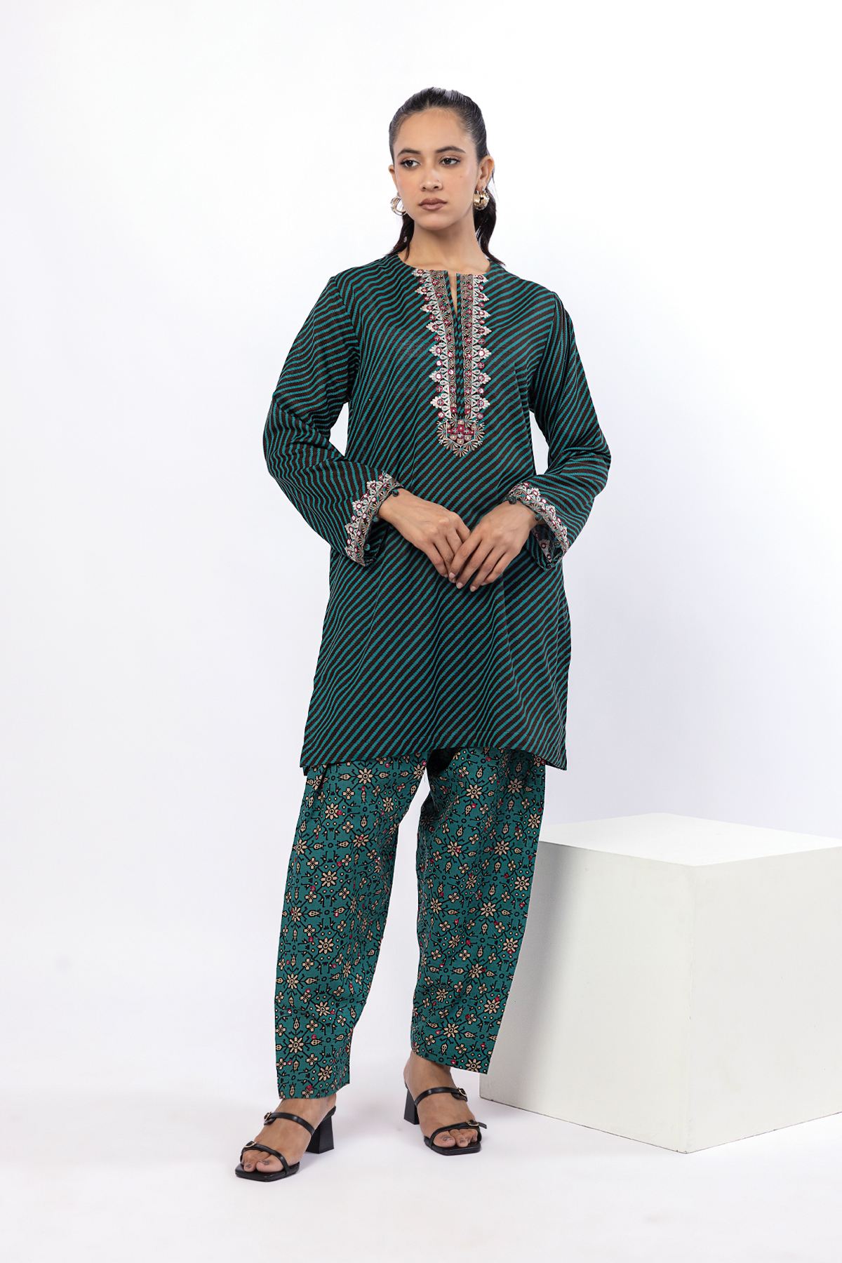 Embroidered Khaddar Fabrics 2 Piece | Top and Bottom - 1001902137