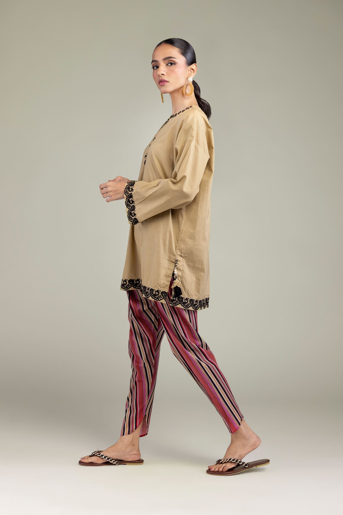 Embroidered Cambric Beige Cambric Kurta - 1-26-206-A-F1-VG