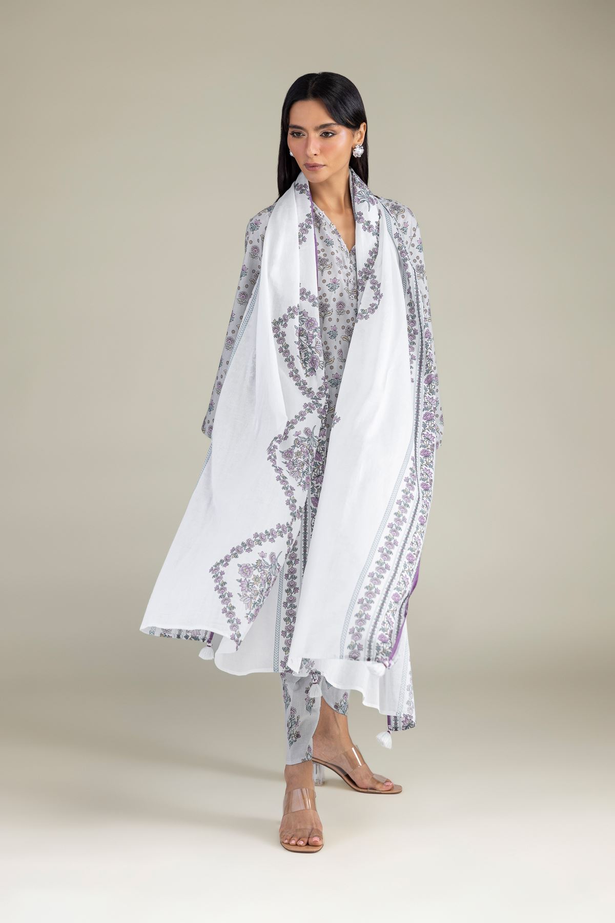 Printed Lawn Floral Lawn Dupatta - 2-26-308-A-G1-VG