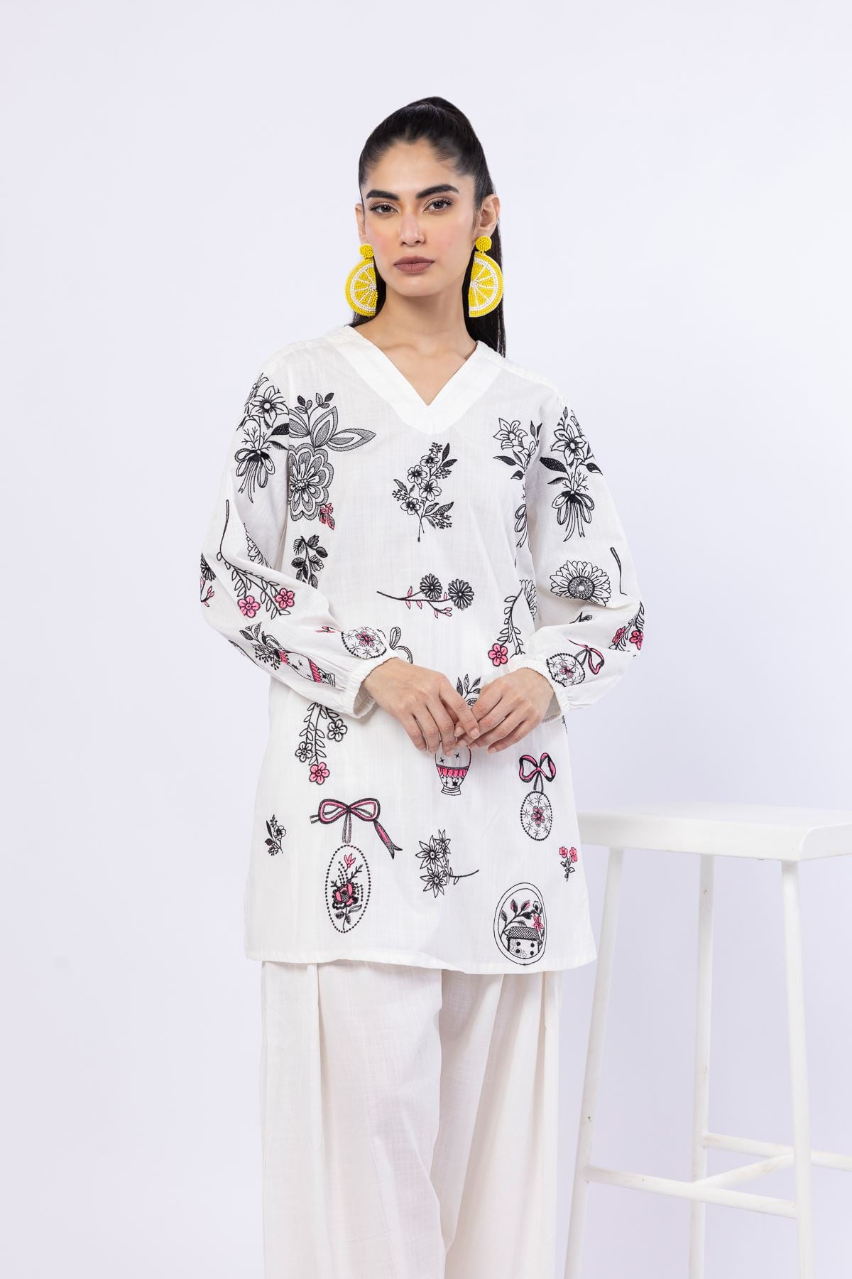 Embroidered Crosshatch Poplin Kurta - 25-04E43-01TB-VG