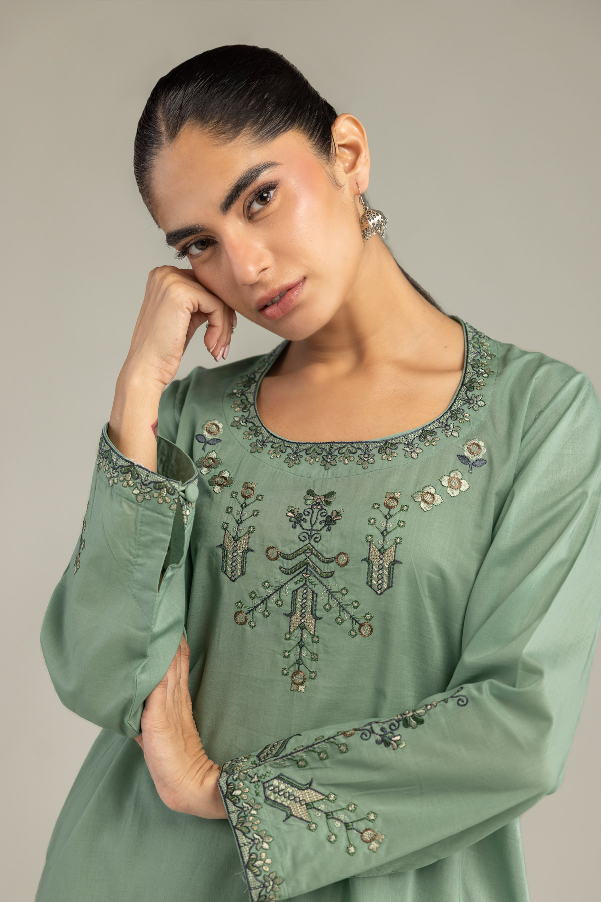 Embroidered Cambric Green Cambric Kurta - 1-26-102-A-F-VG