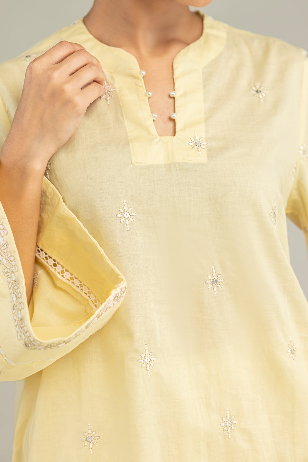 Embroidered Cambric Yellow Cambric Kurta - 1-26-102-A-F-VG