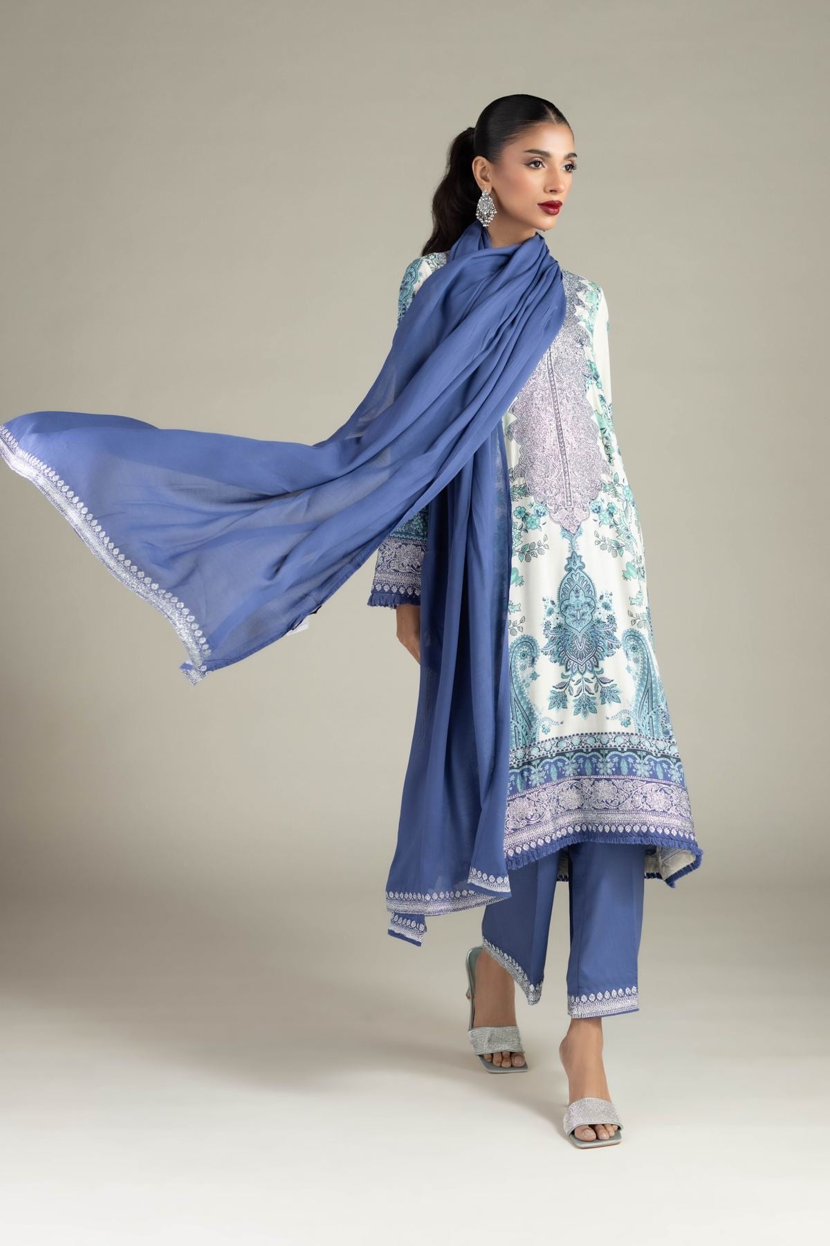 Embroidered Raw Silk Pants - 25-09-9S4-08BB-VG