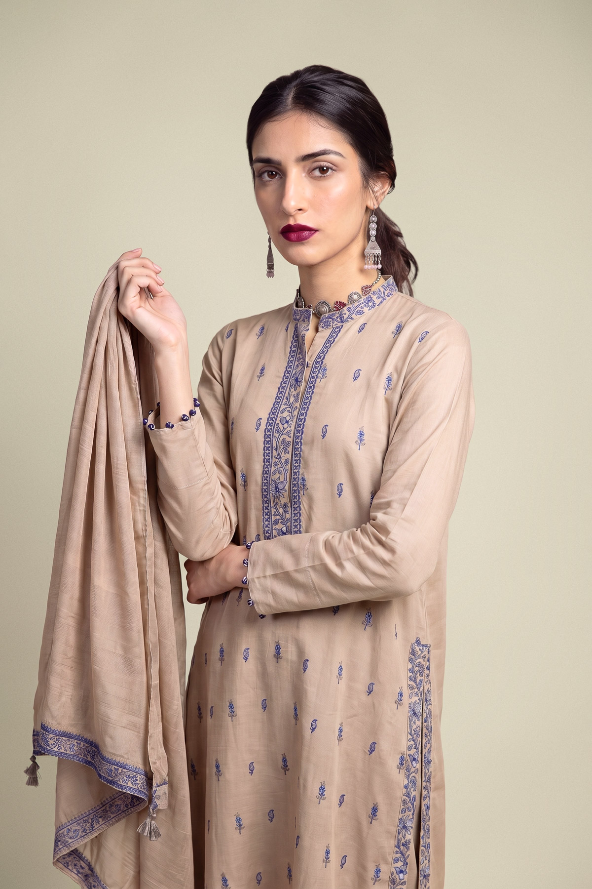 Embroidered Polyester Silk Polyester Silk Dupatta - 1-26-309-B-D1-VG