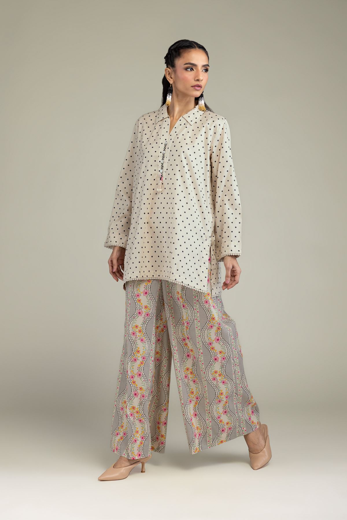 Printed Cambric Gray Floral Pants - 1-26-205-A-I1-VG