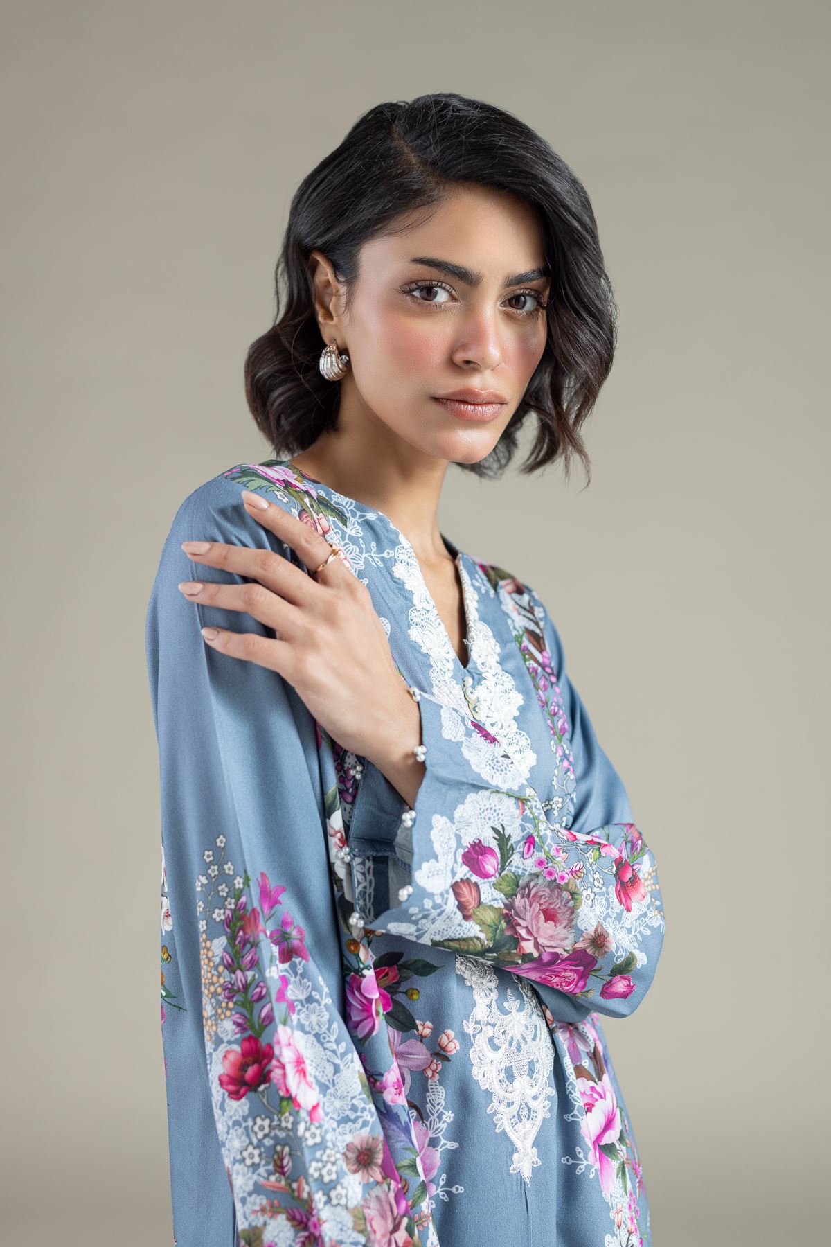 Embroidered Marina Floral Lace Kurta - 25-10-11E12-07TB-VG