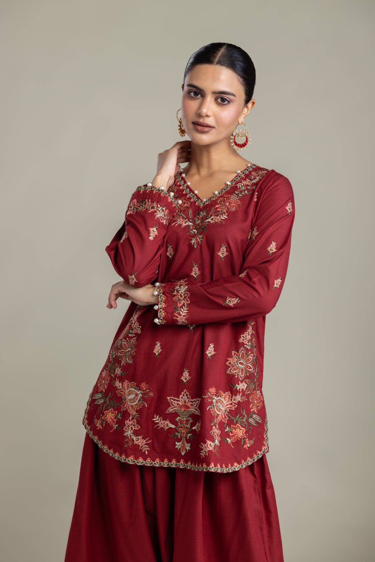 Embroidered Raw Silk Floral Silk Kurta - 2-26-202-A-D-VG