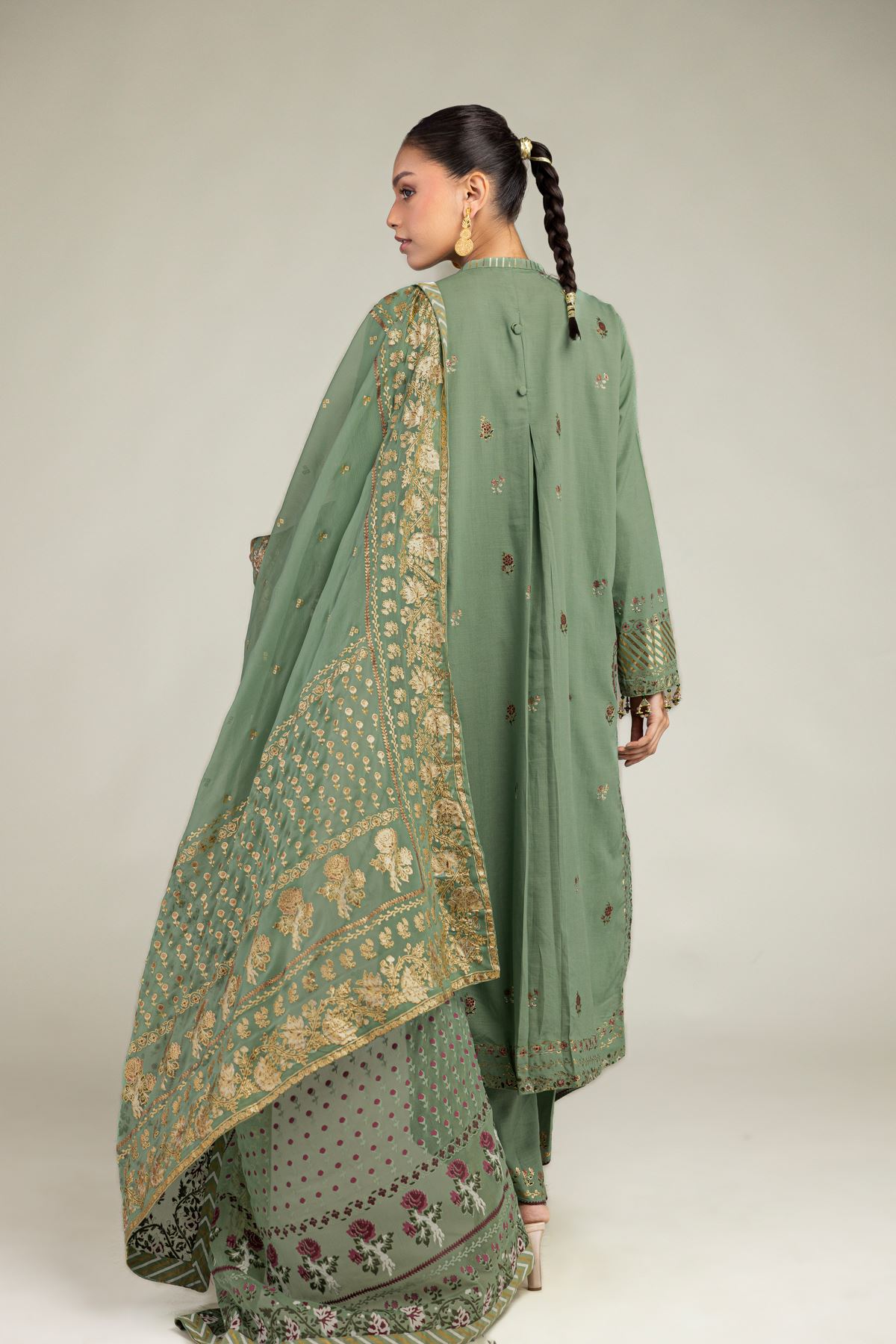 Embroidered Raw Silk 3-Piece Co-ords Set - 8-26-304-A-B1-VG