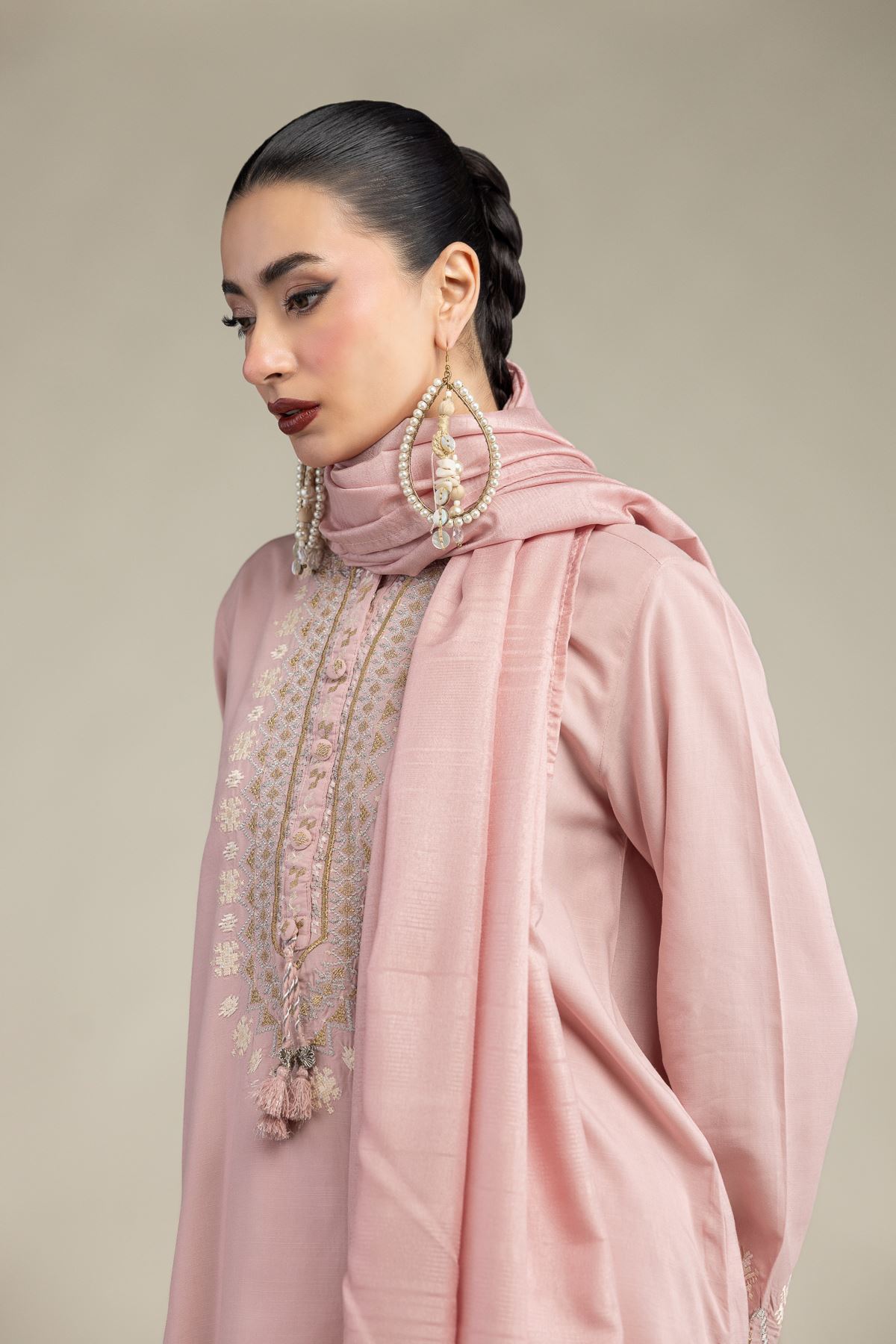 Embroidered Polyester Silk Light Pink Dupatta - 2-26-207-A-B1-VG