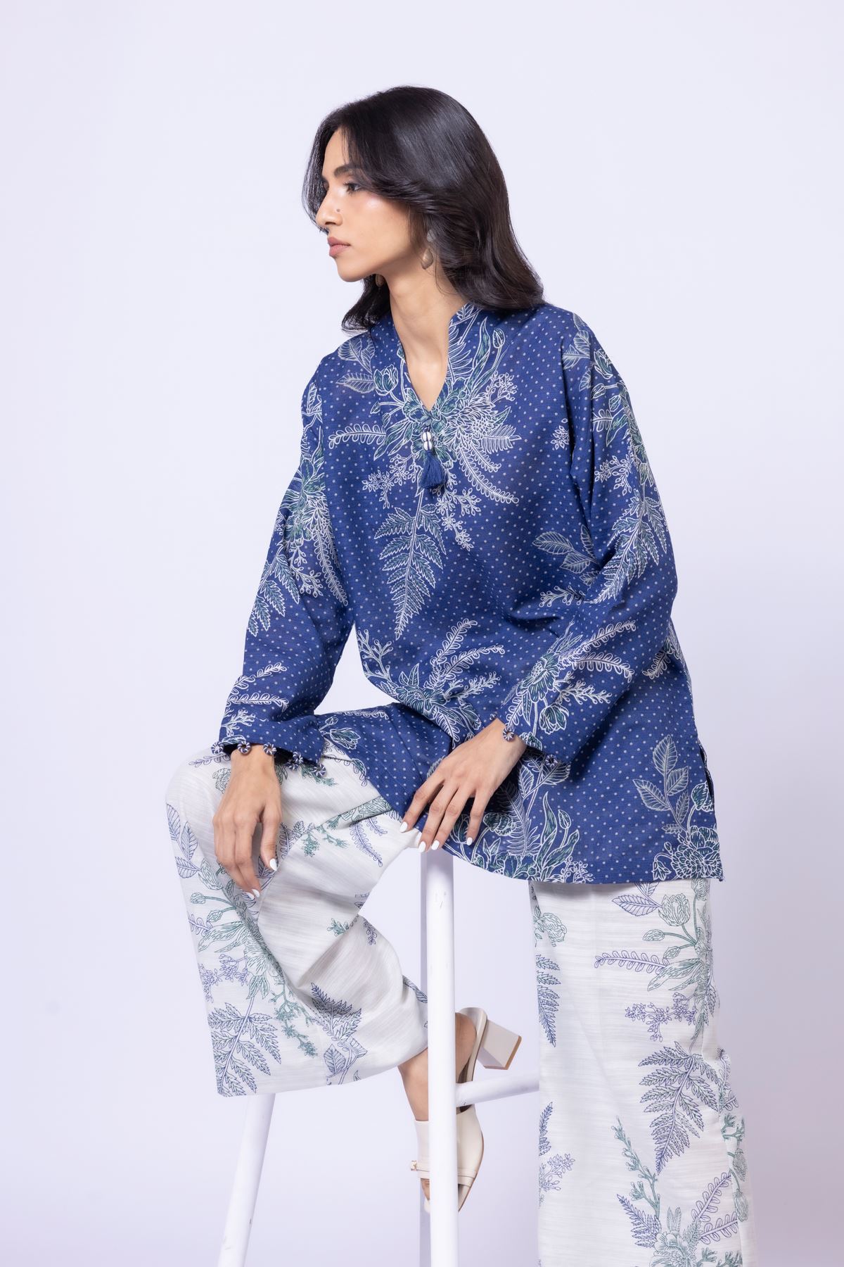 Printed Textured Cotton Kurta - 1001901402