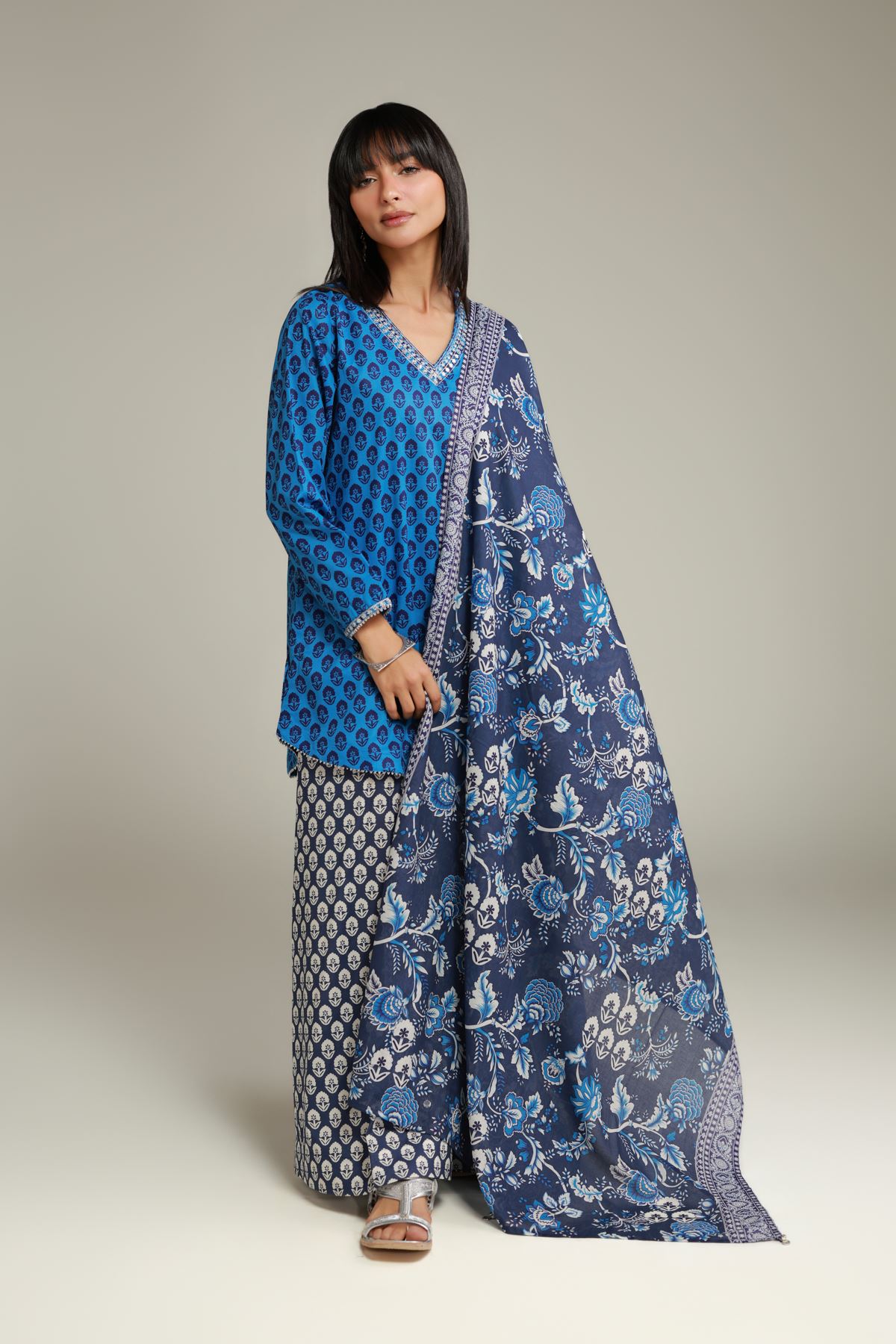 Embroidered Lawn Navy Lawn Dupatta - 1-26-138-A-A-VG