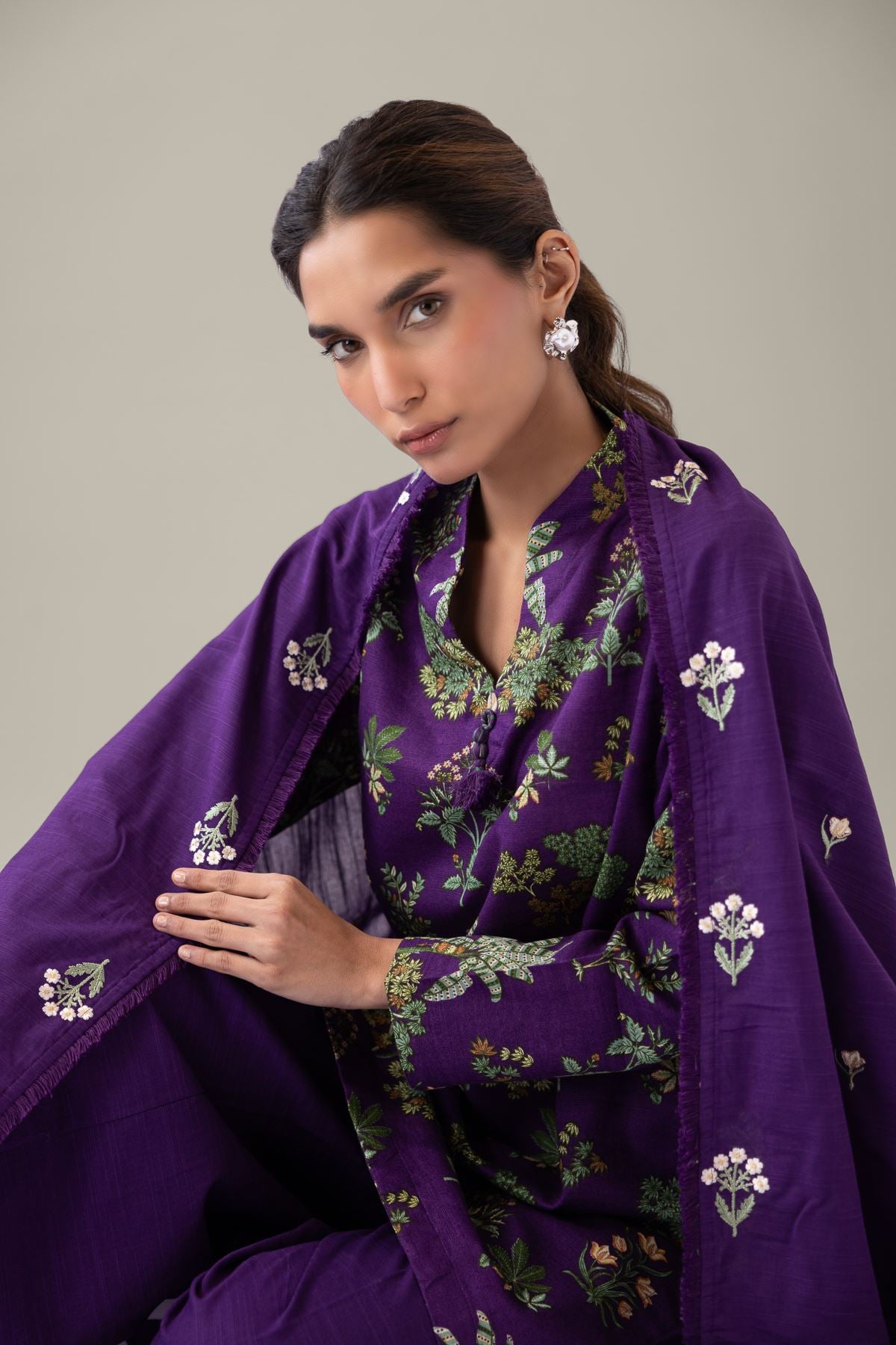 Printed Khaddar Kurta - 25-09-12E2-02TA-VG