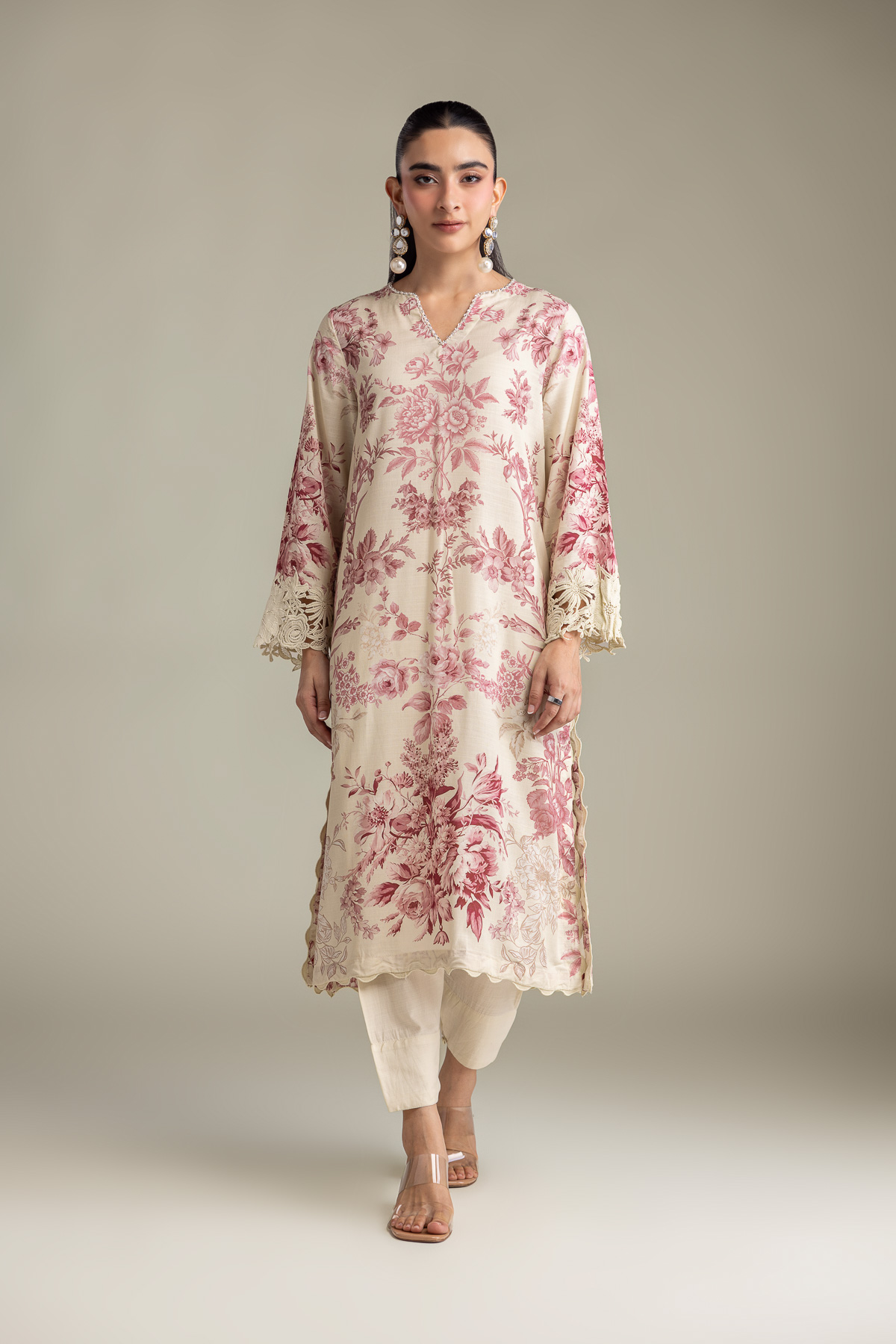 Printed Raw Silk Longline Silk Kurta - 1-26-415-A-A1-VG