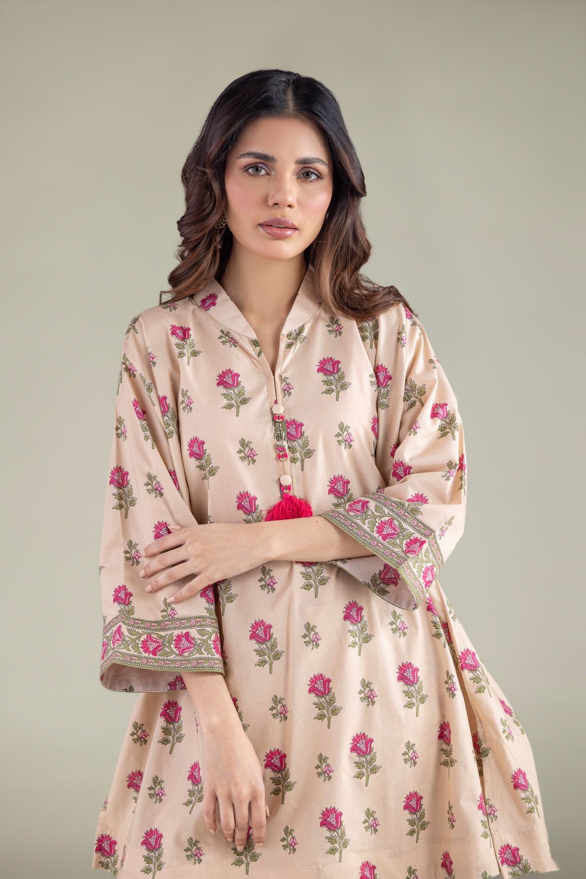 Printed Cambric Floral Tassel Kurta - 1-26-133-A-D-VG