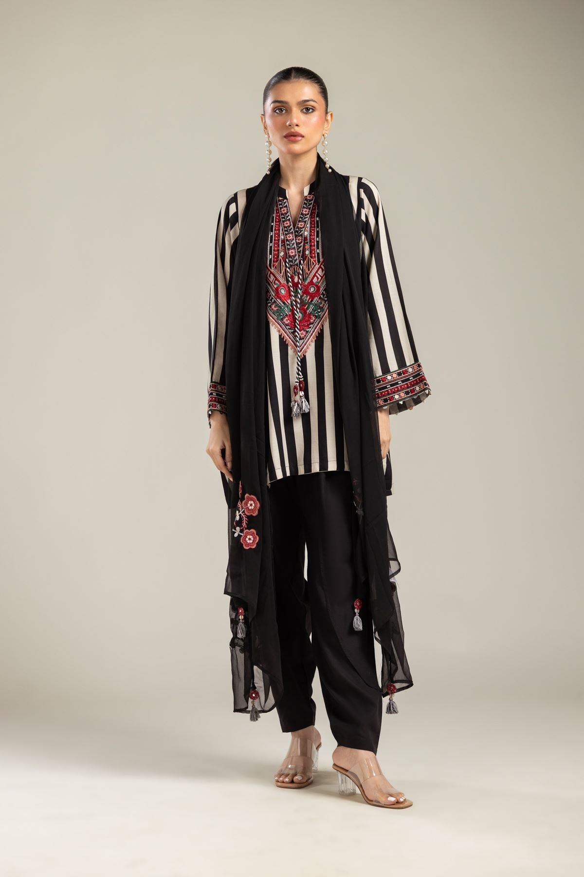 Embroidered Chiffon Black Chiffon Dupatta - 2-26-202-A-G-VG