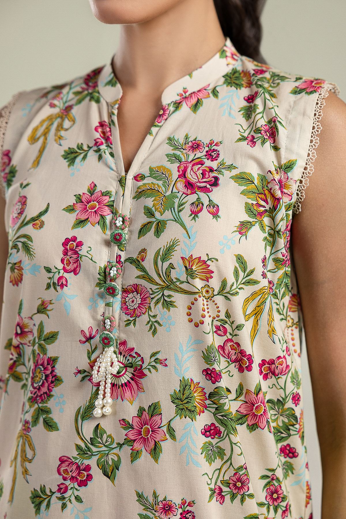 Printed Cambric Long Cambric Kurta - 1-26-201-A-G-VG