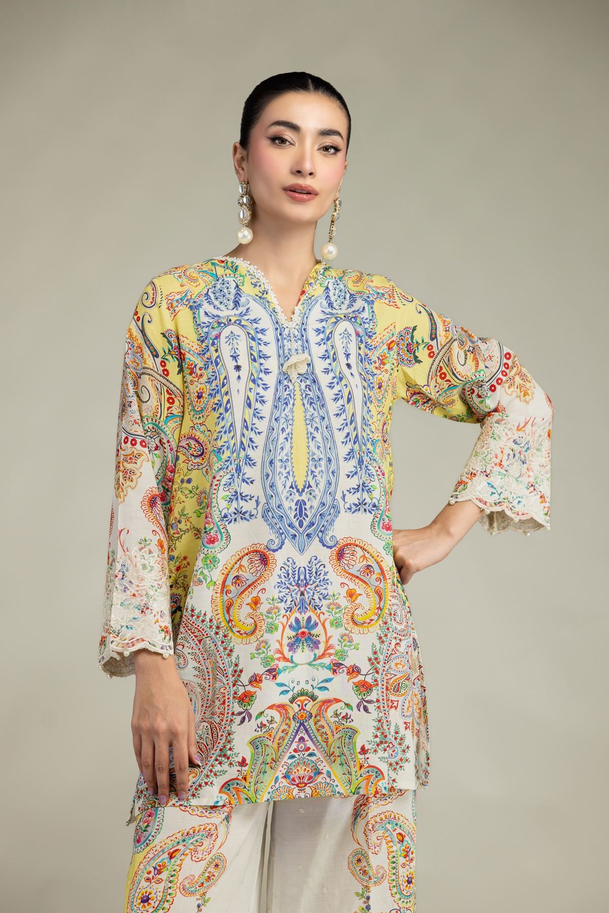 Embroidered Raw Silk Short Silk Kurta - 25-09-11E14-03TA-VG